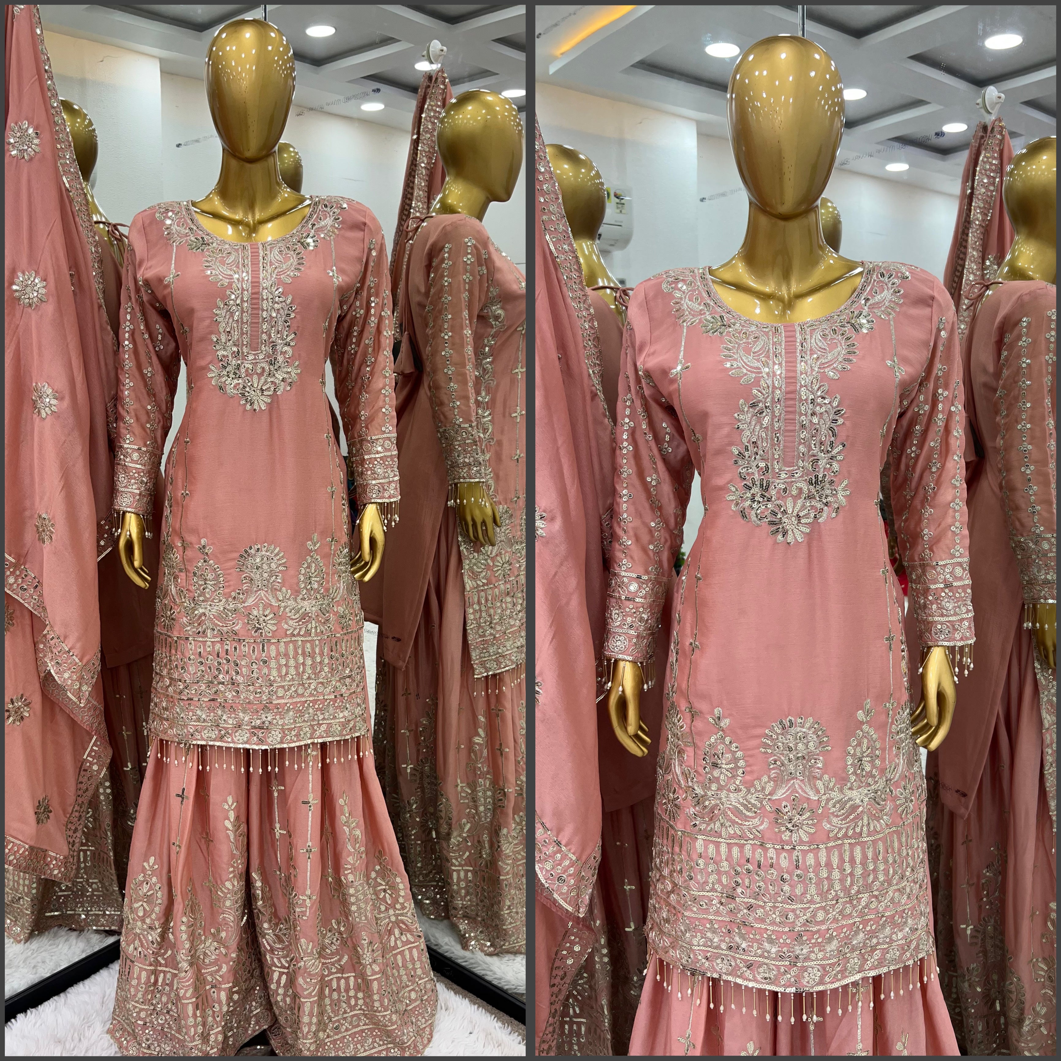 Beautiful Top-Bottom And Dupatta With Heavy Embroidery Sequence Work