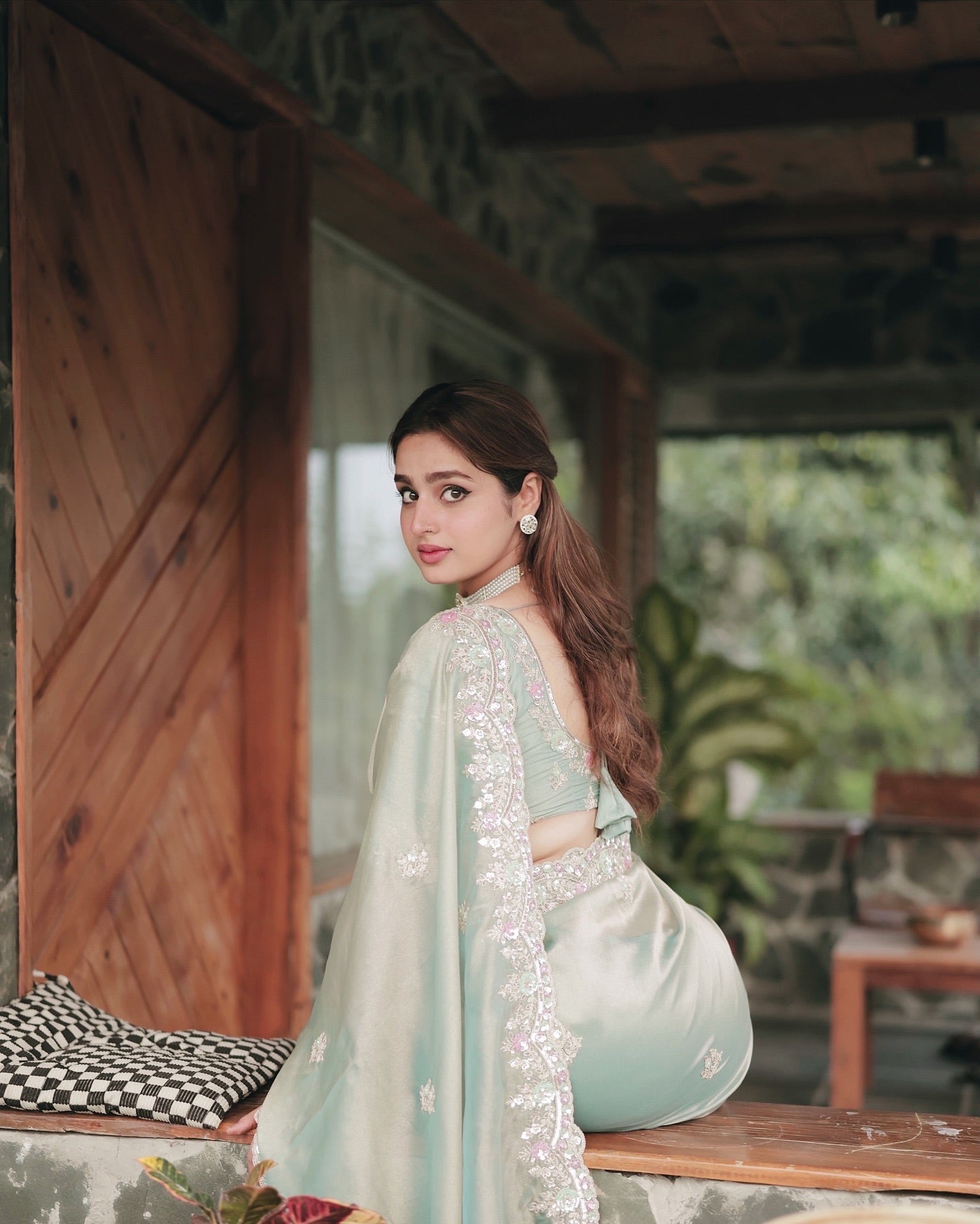 Party Wear Saree With Sequence And Cording Embroidery Work