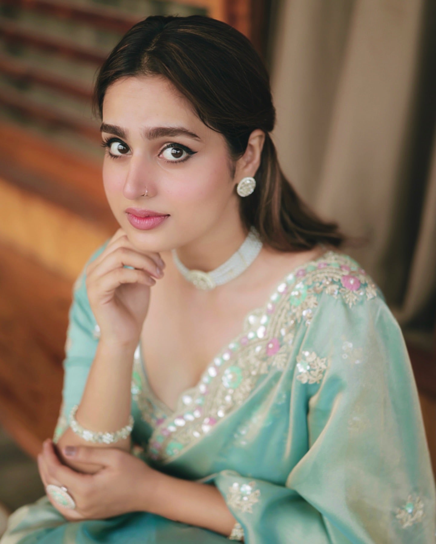 Party Wear Saree With Sequence And Cording Embroidery Work