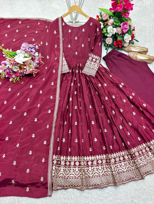 Designer Gown -Pent And Dupatta With Embroidery Sequence Work