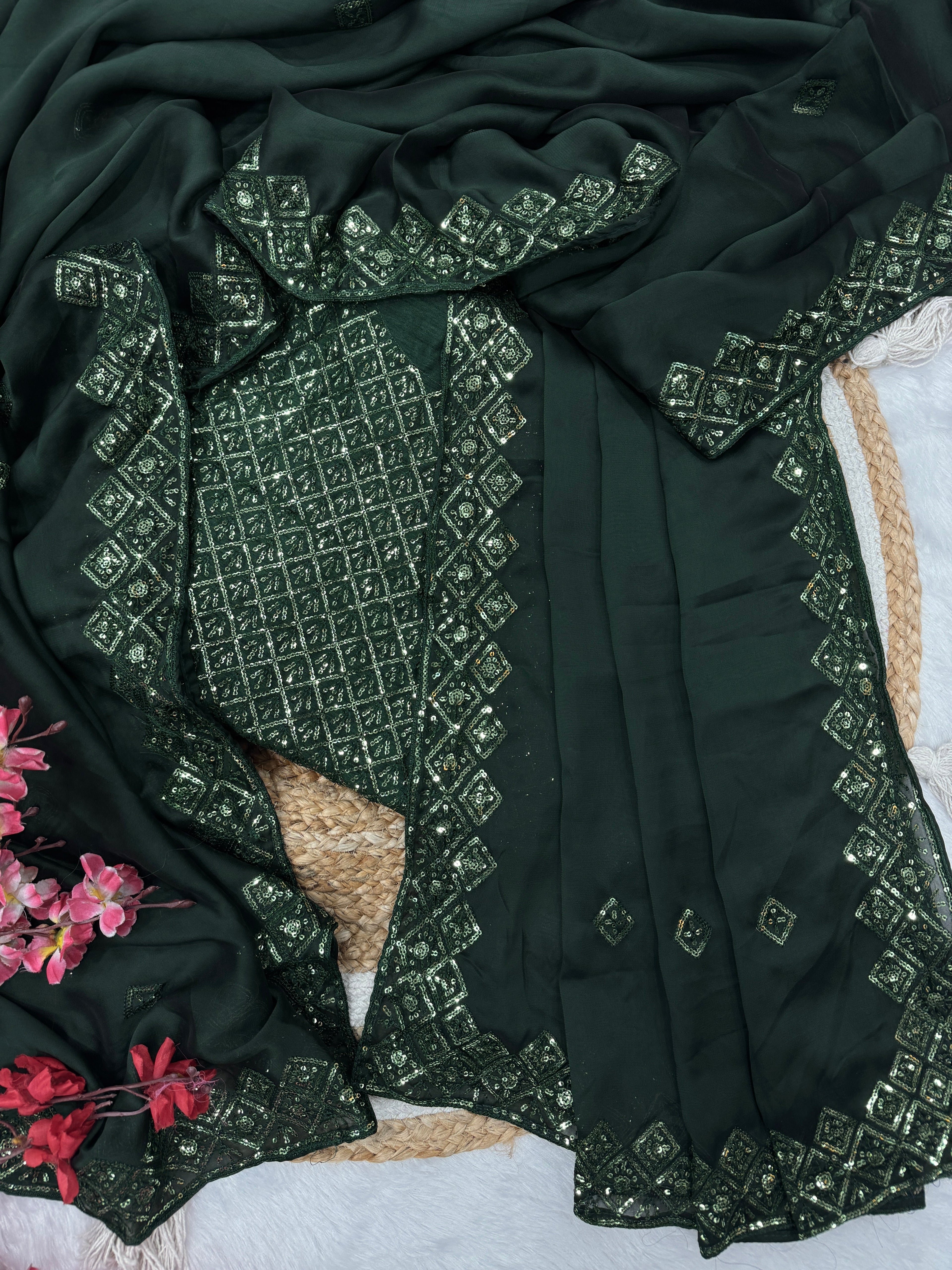 Party Wear Saree With Beautiful Sequence Embroidery Work