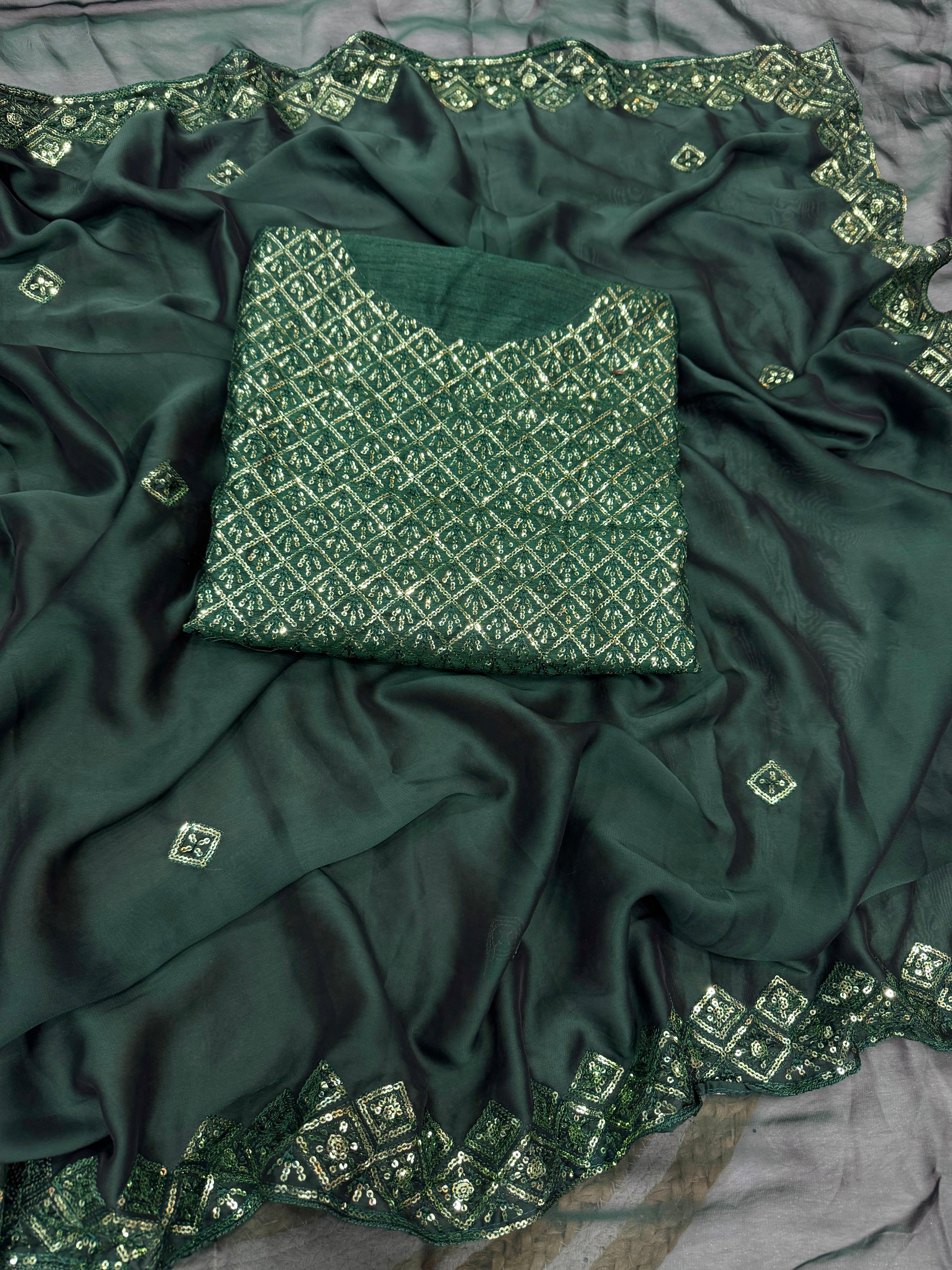 Party Wear Saree With Beautiful Sequence Embroidery Work