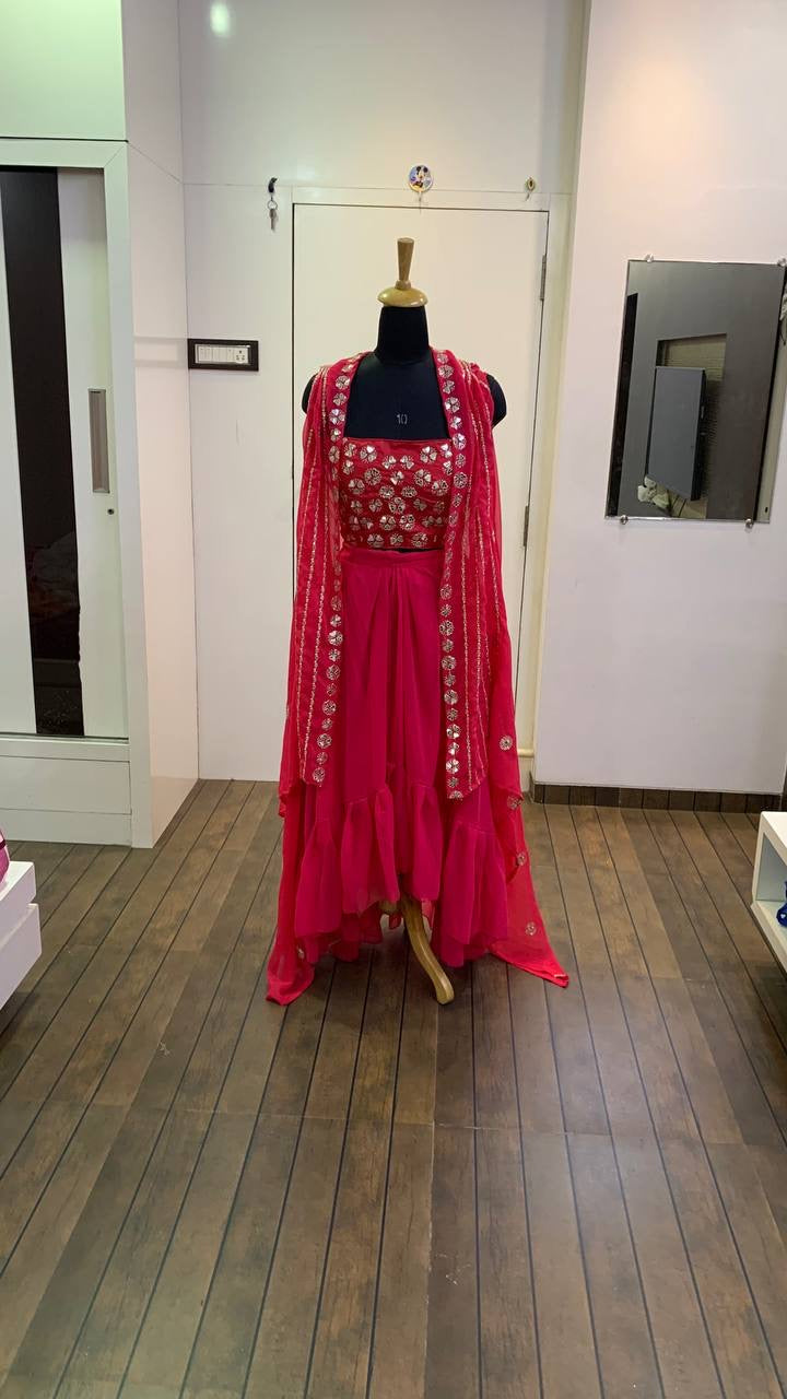 Party Wear Beautiful Indo Western With Sequence, Zari & Paper Work