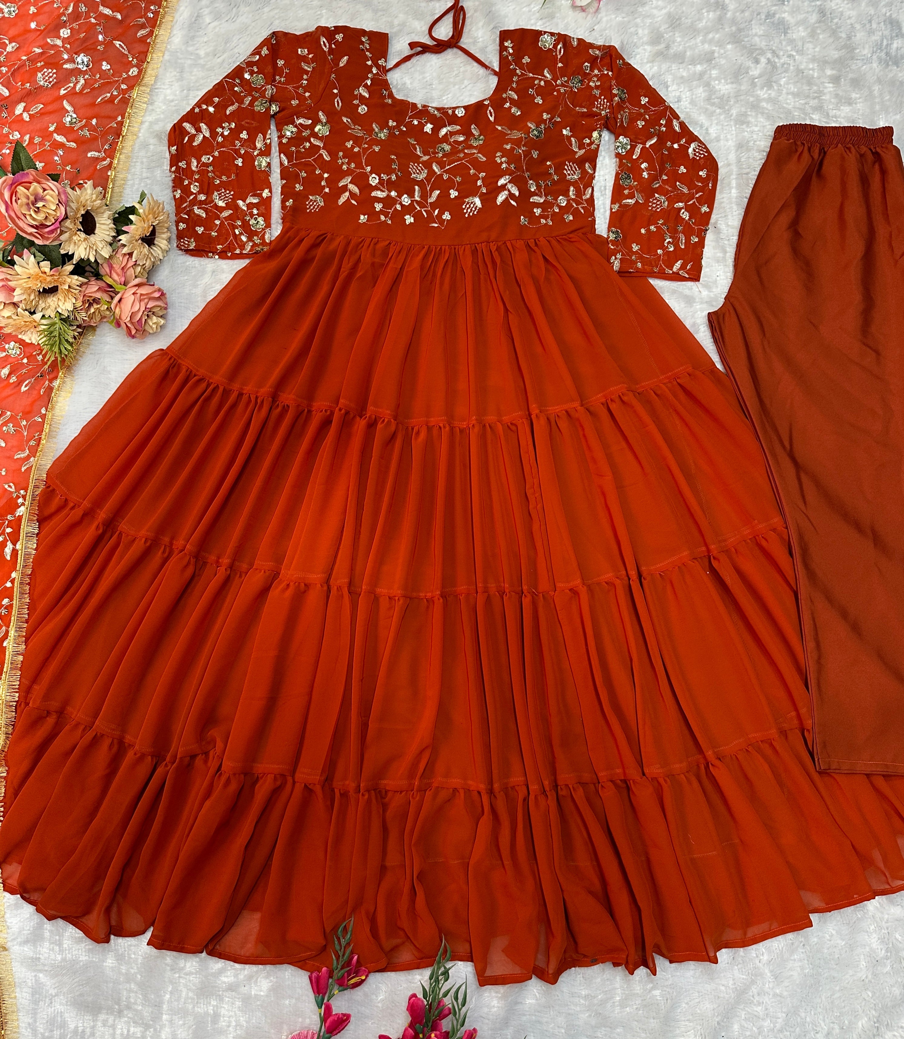 Beautiful Party Wear Look Gown Pent And Dupatta With Embroidery Work