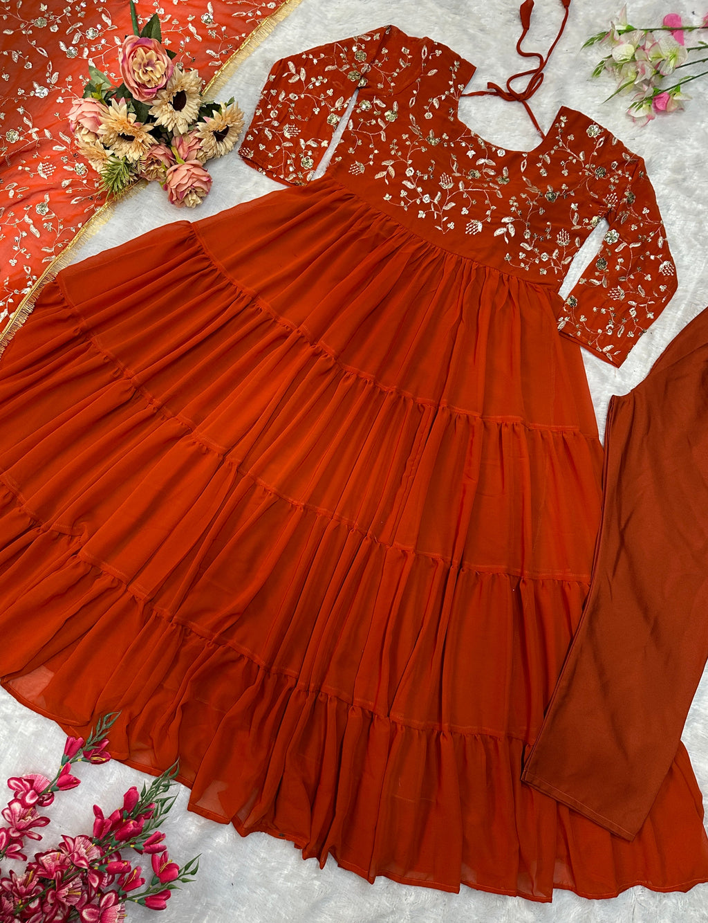 Beautiful Party Wear Look Gown Pent And Dupatta With Embroidery Work