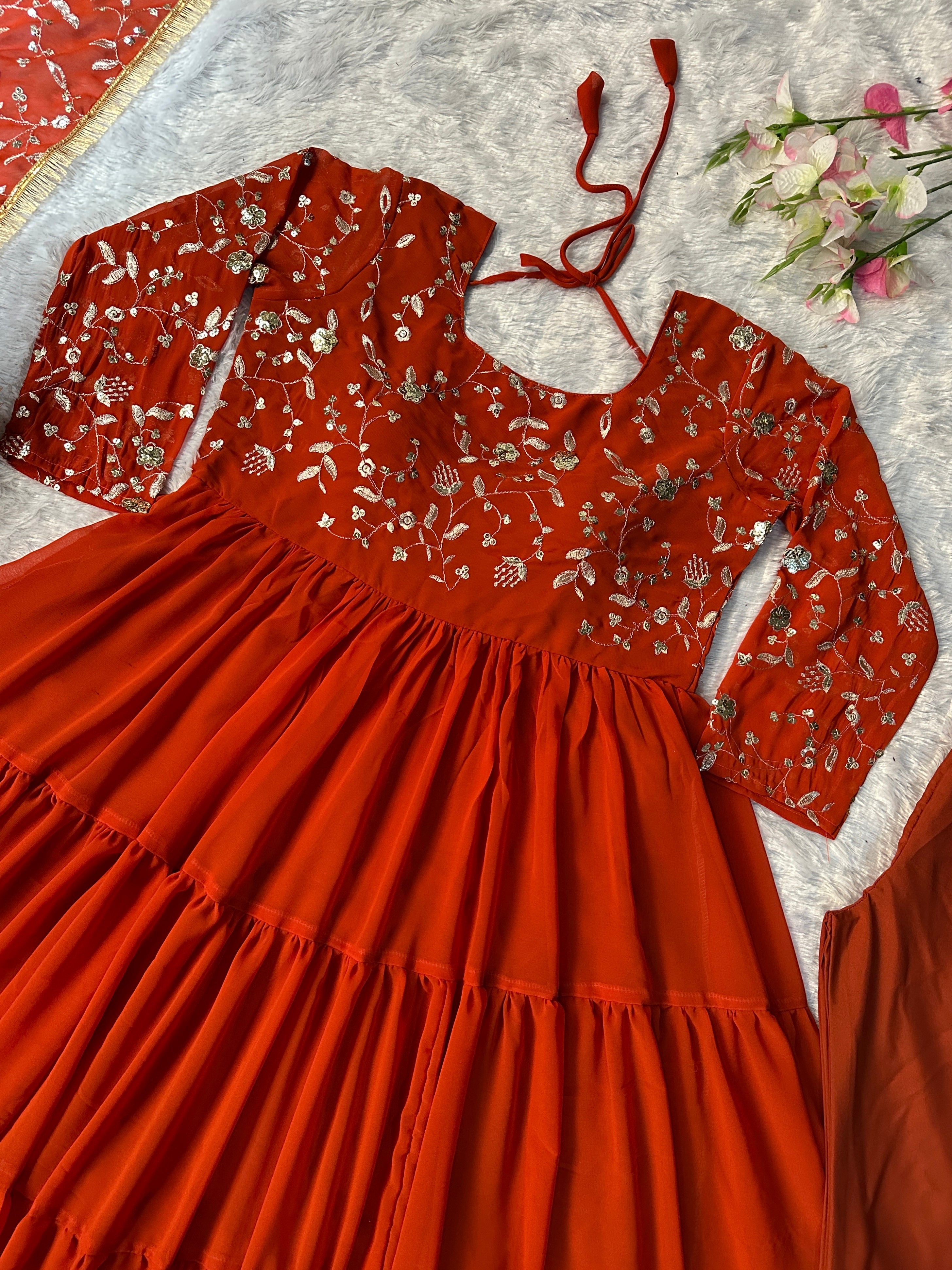 Beautiful Party Wear Look Gown Pent And Dupatta With Embroidery Work