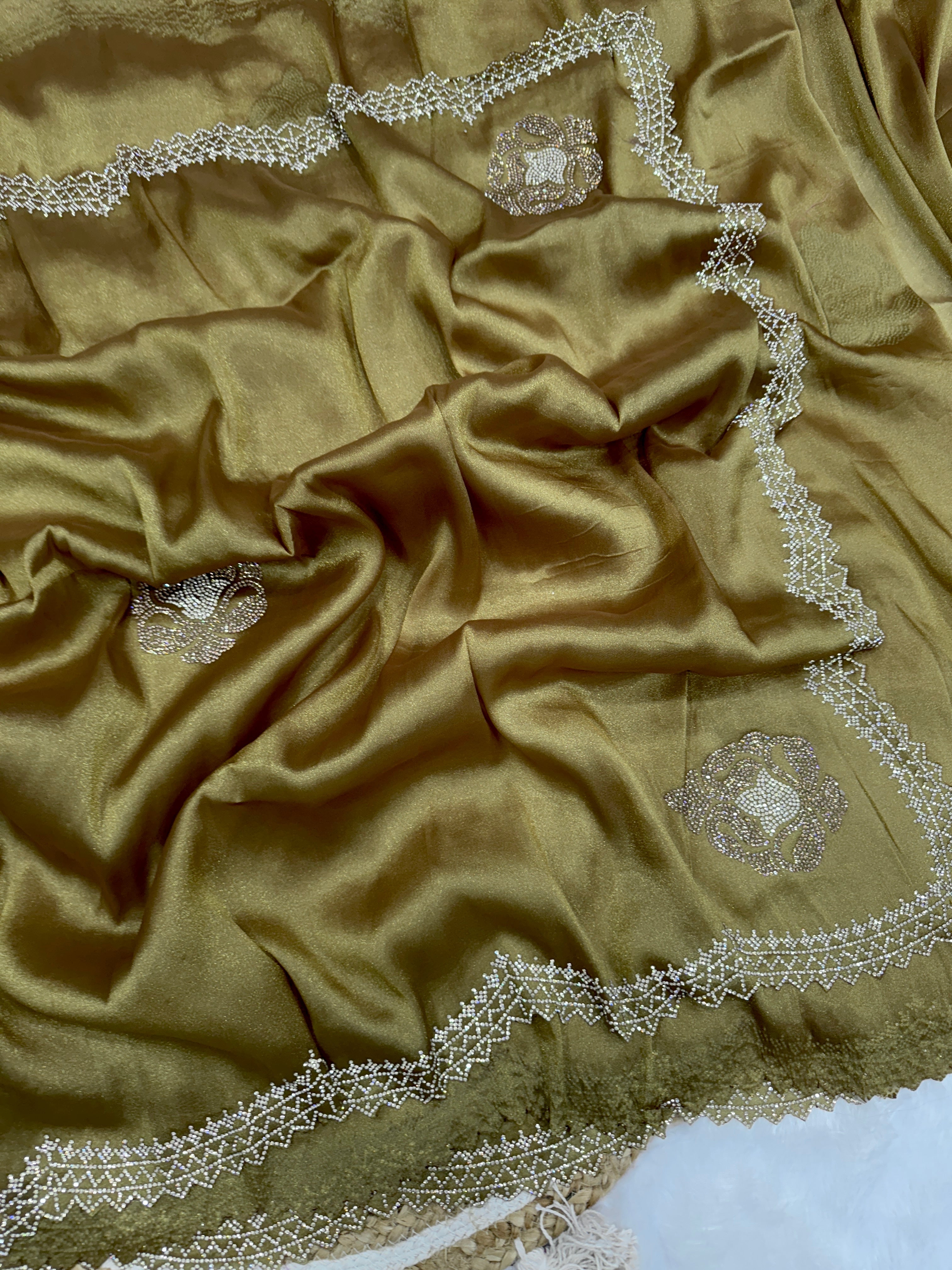 Designer Party Wear Saree With Jarkhan Diamond Work