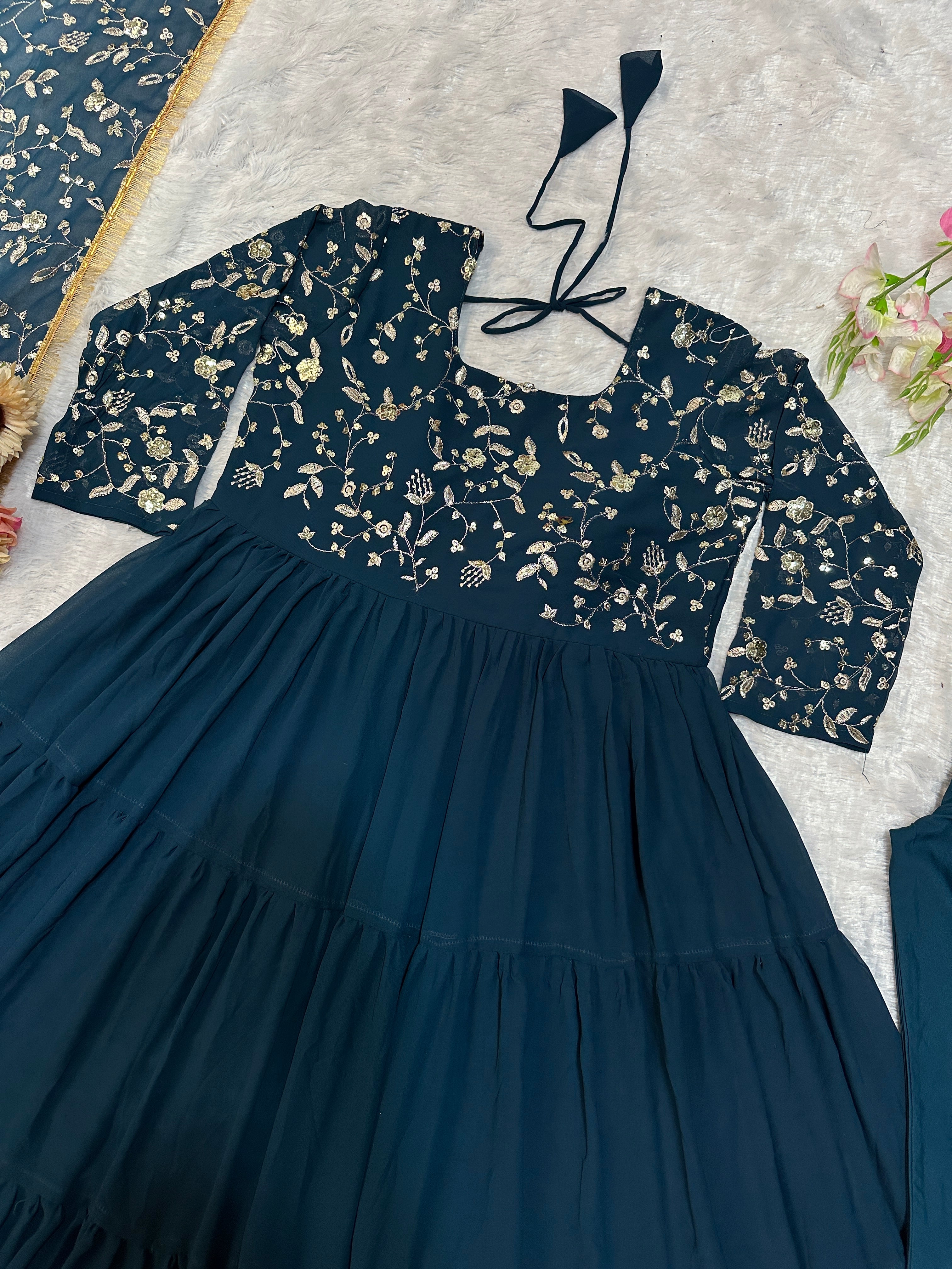 Beautiful Party Wear Look Gown Pent And Dupatta With Embroidery Work