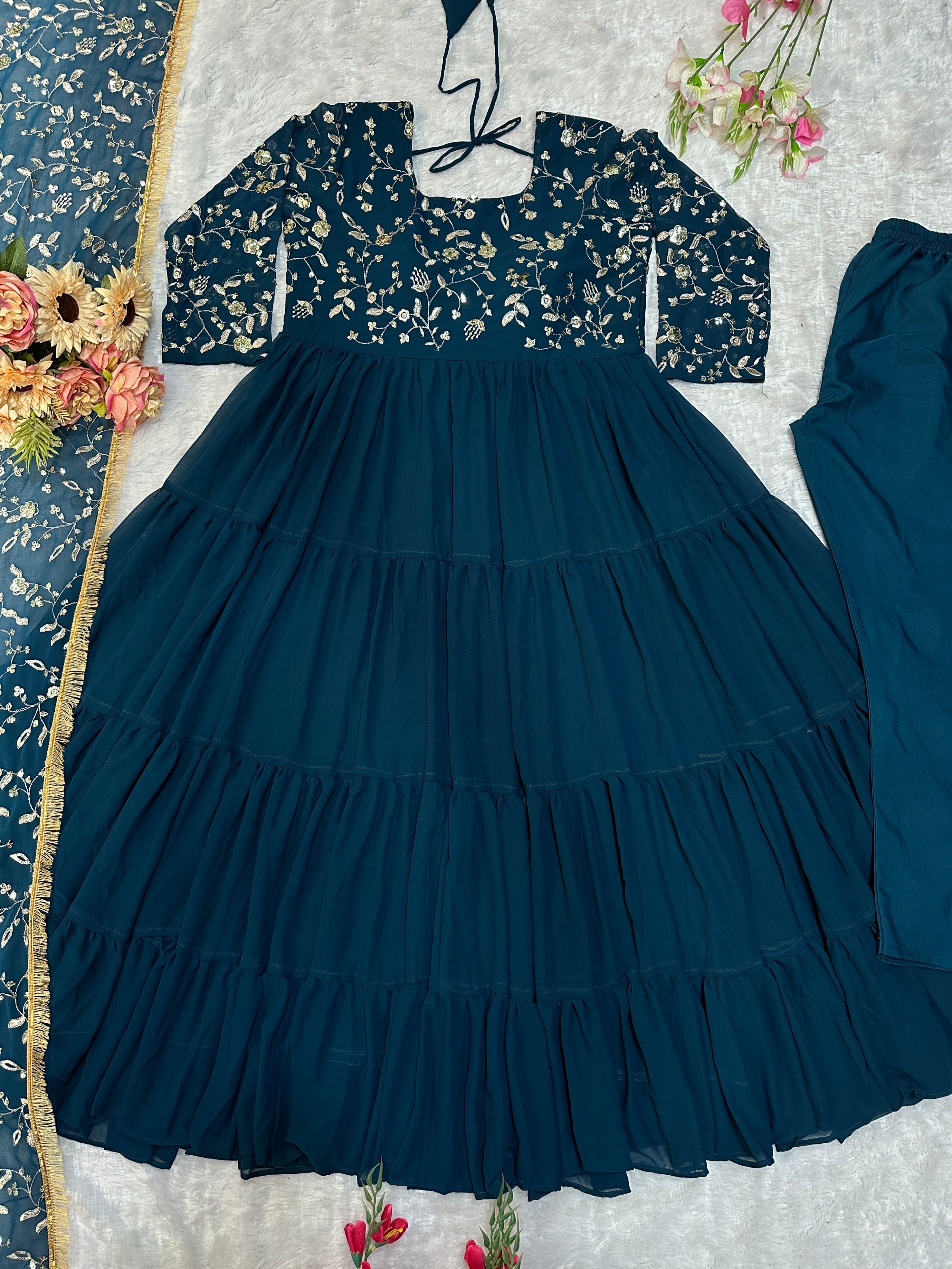 Beautiful Party Wear Look Gown Pent And Dupatta With Embroidery Work