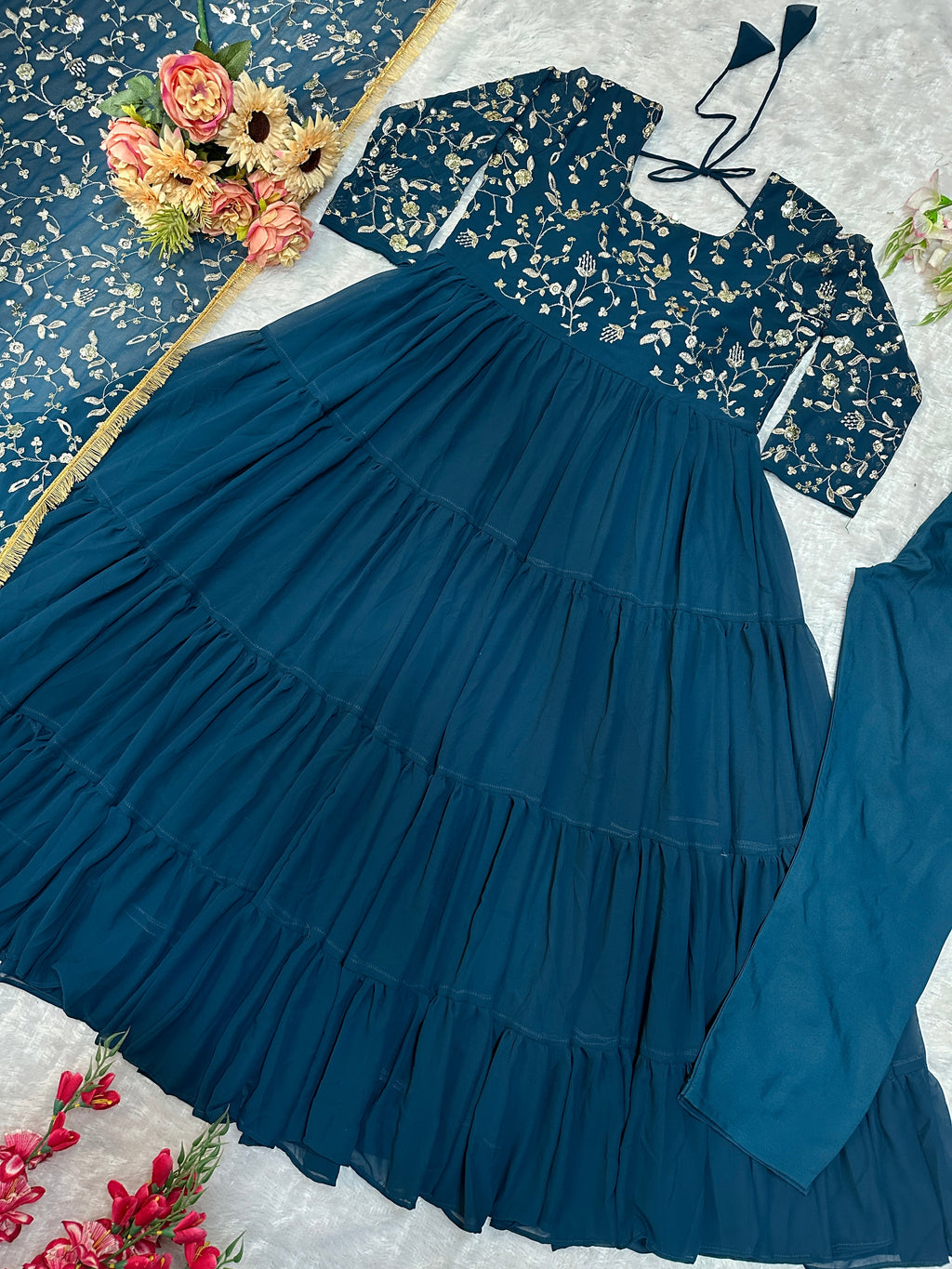 Beautiful Party Wear Look Gown Pent And Dupatta With Embroidery Work