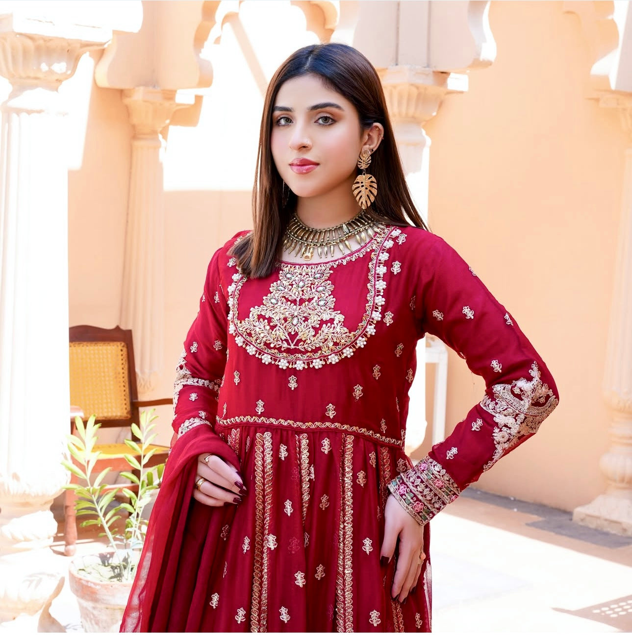 डिजाइनर गाउन - पैंटी और दुपट्टा कढ़ाई के काम के साथ