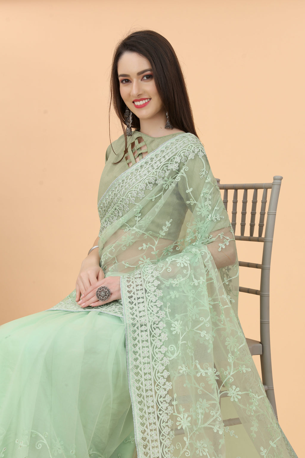 Party Wear Designer Saree With Diamond Work