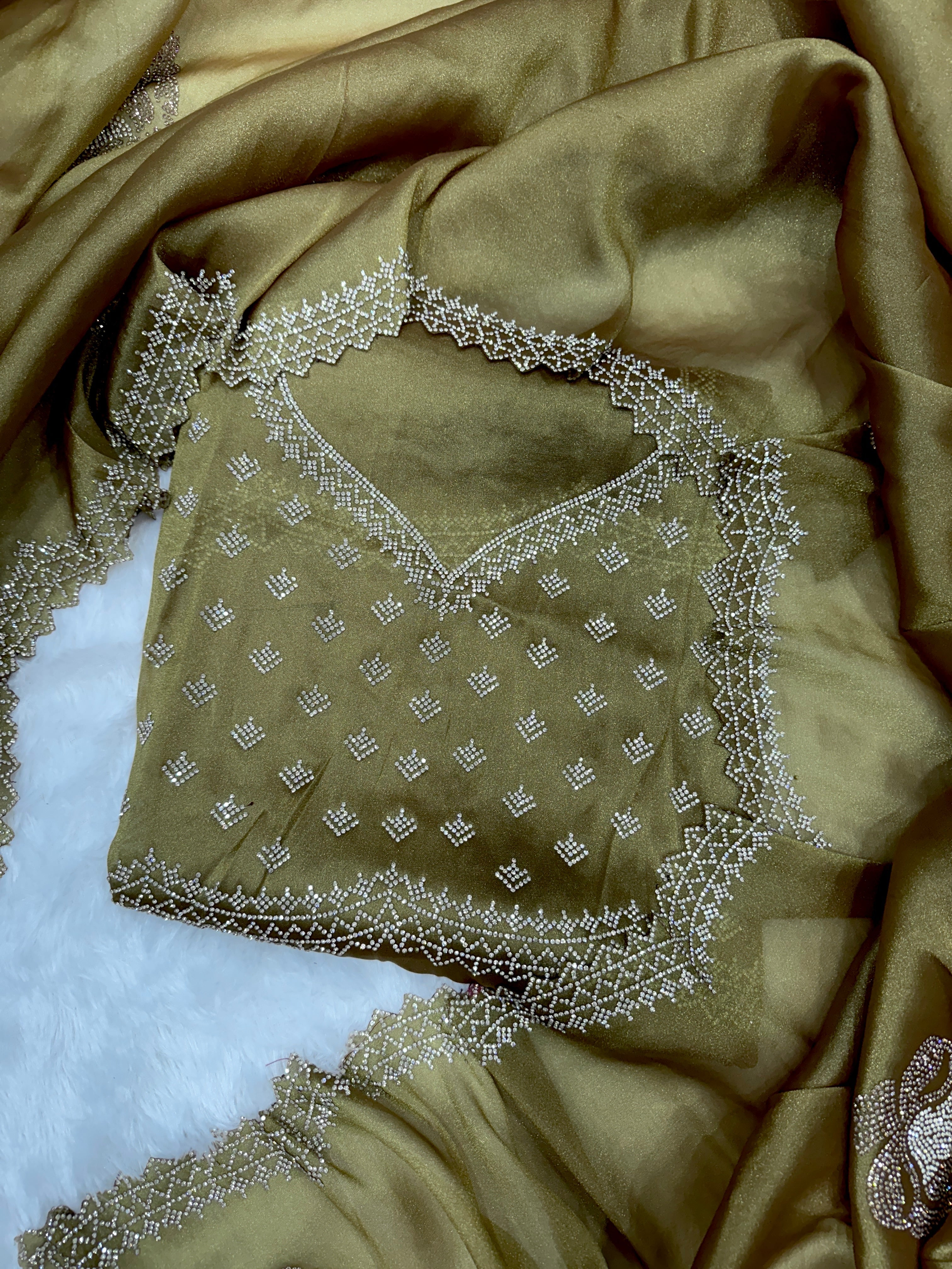 Designer Party Wear Saree With Jarkhan Diamond Work