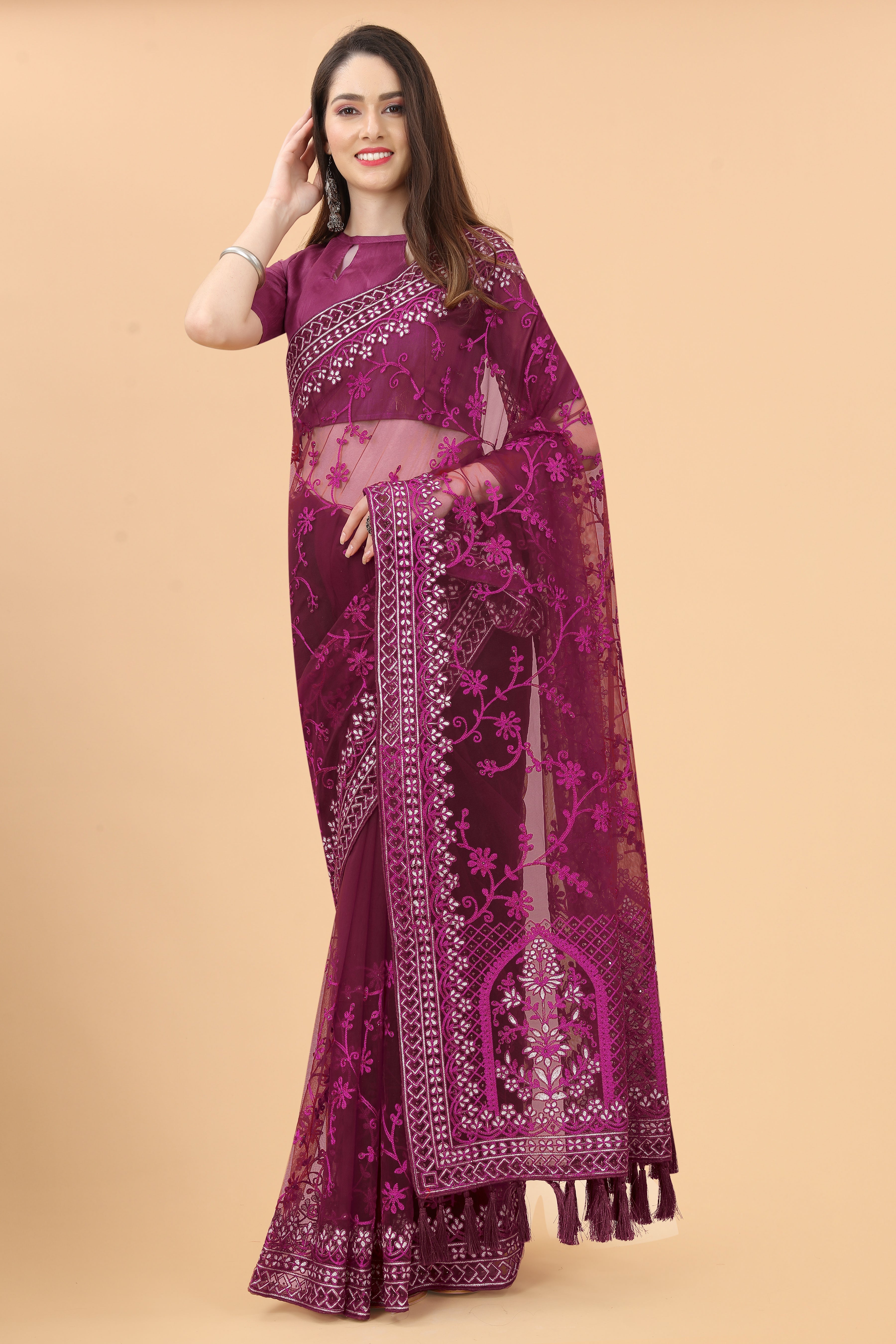 Party Wear Designer Saree With Diamond Work