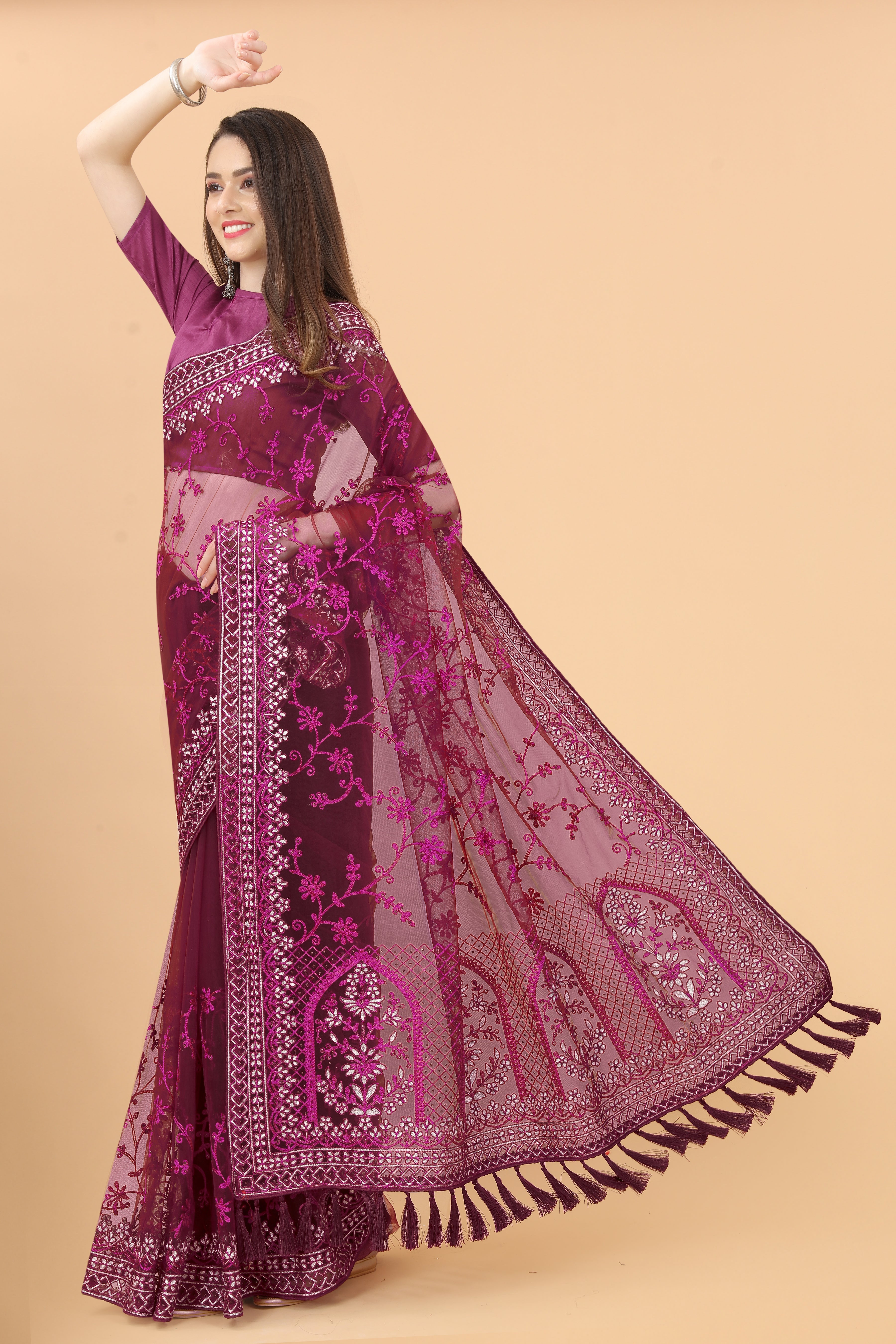 Party Wear Designer Saree With Diamond Work