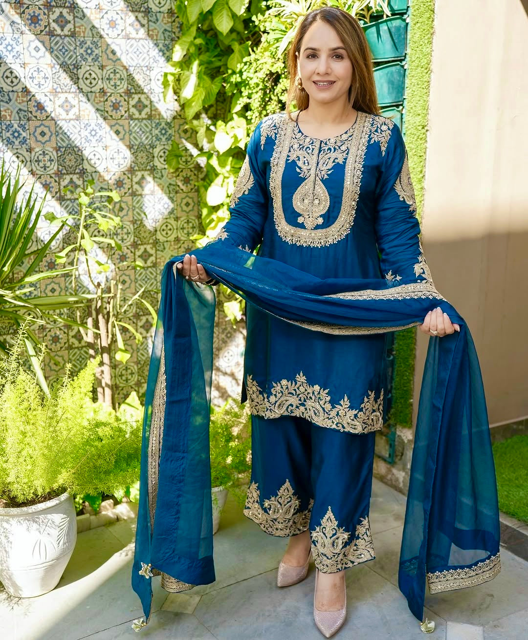 Party Wear Look Suit Set With Embroidery Codding & Sequins Work