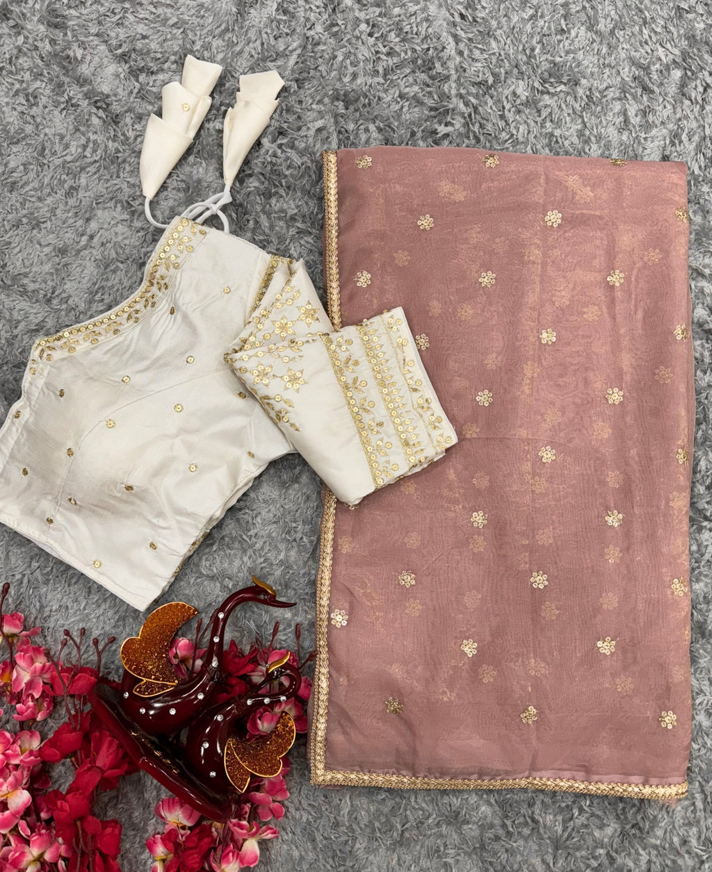 Designer Saree With Beautiful Sequins Embroidery Work