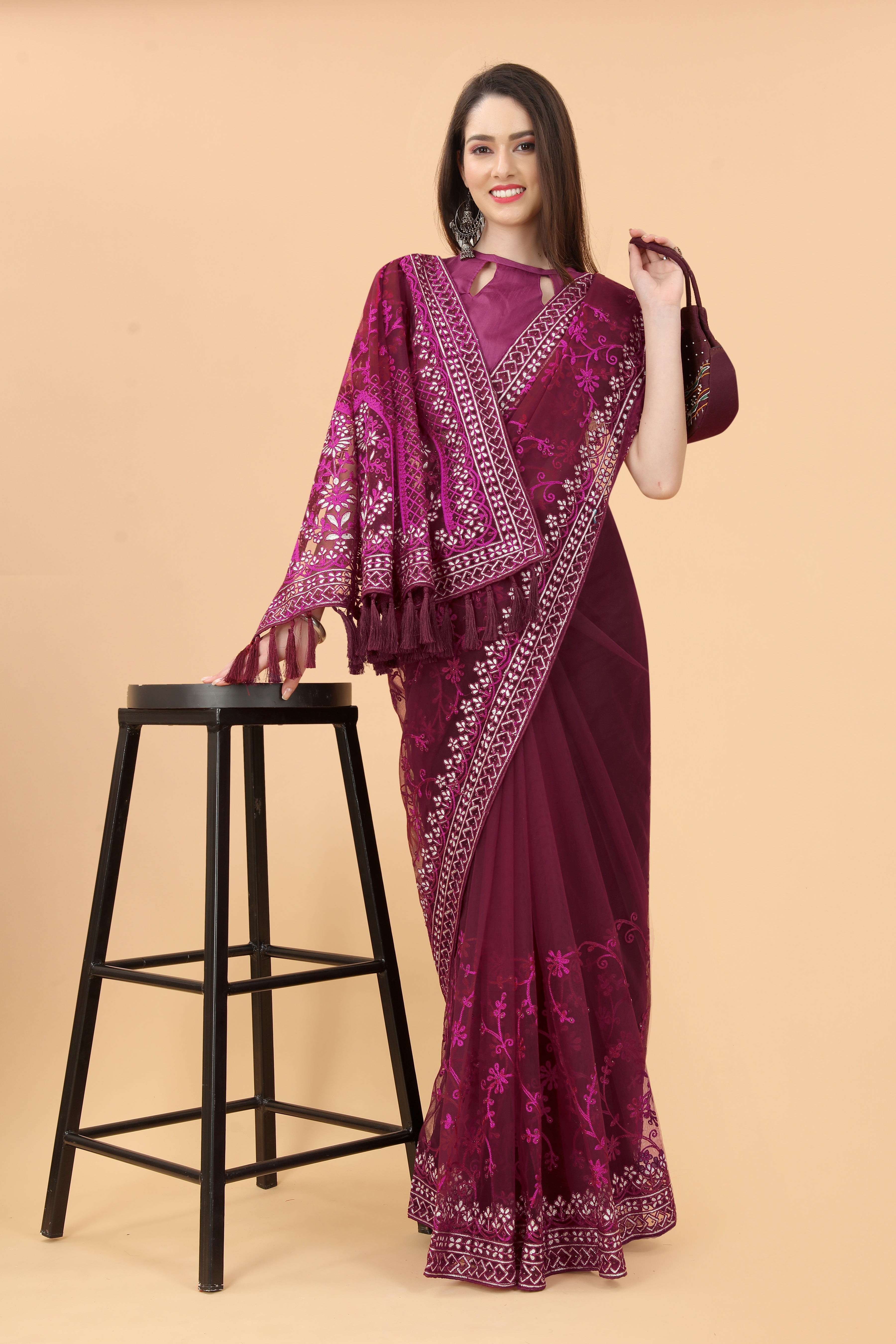 Party Wear Designer Saree With Diamond Work