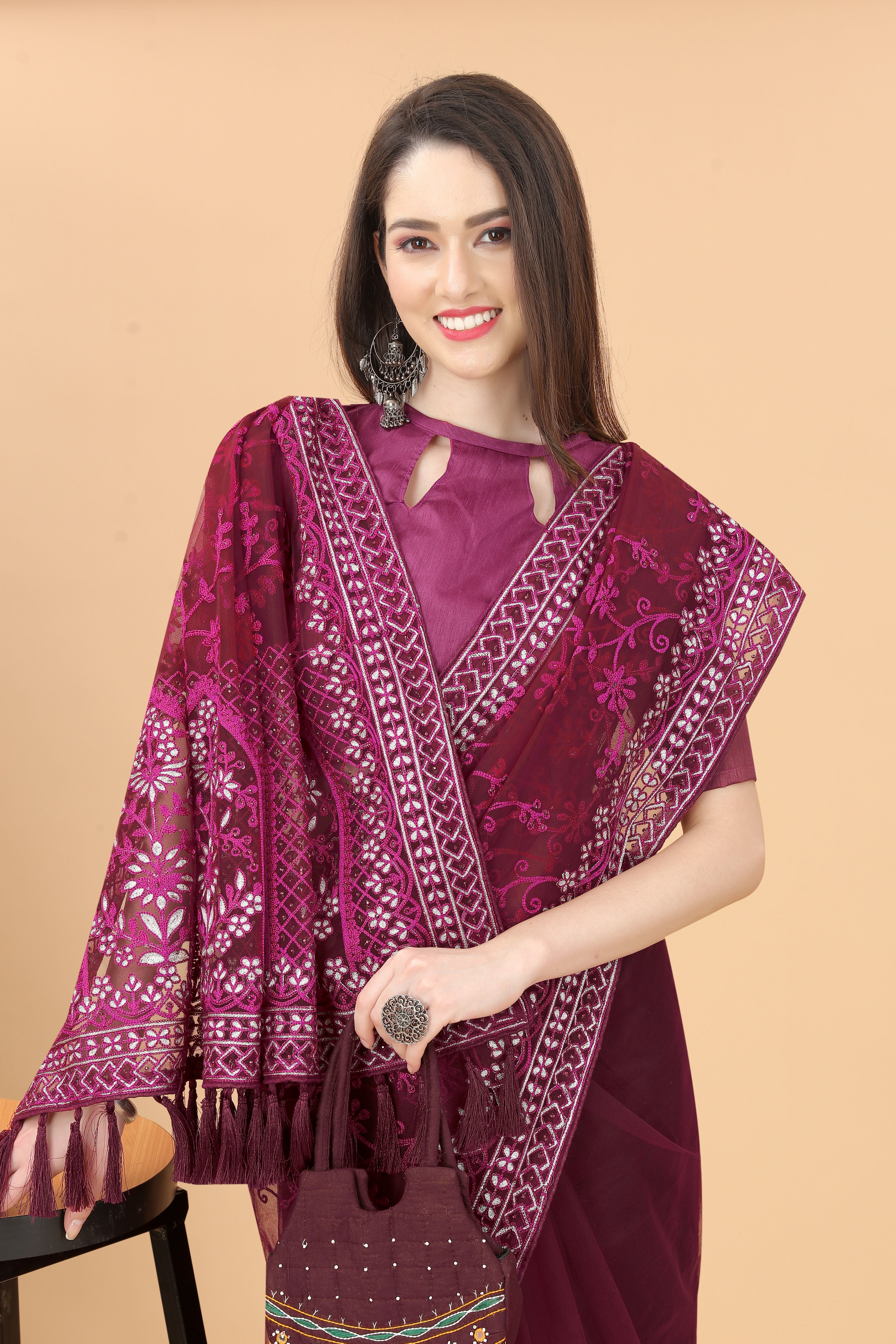 Party Wear Designer Saree With Diamond Work