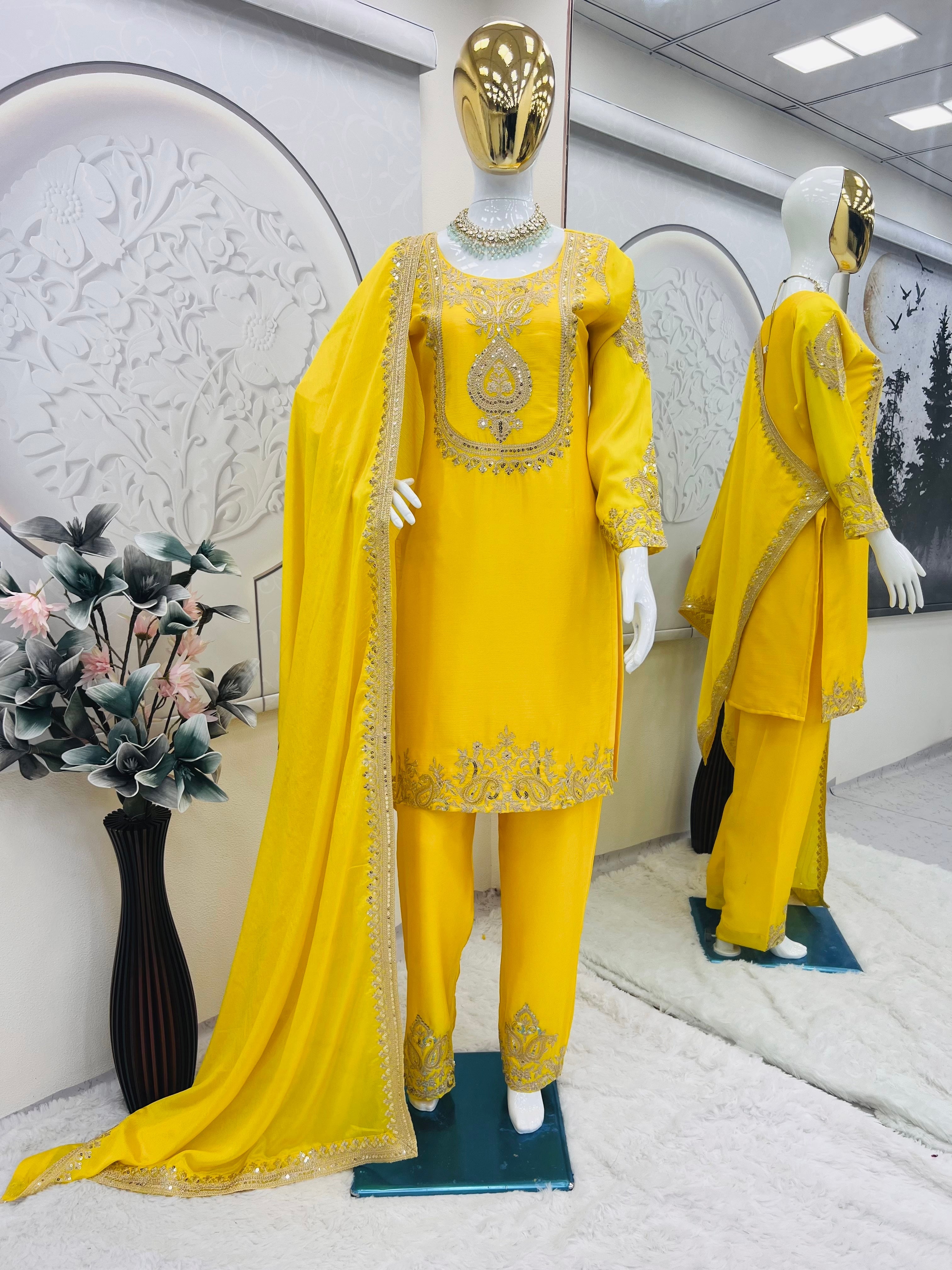 Party Wear Look Suit Set With Embroidery Codding & Sequins Work