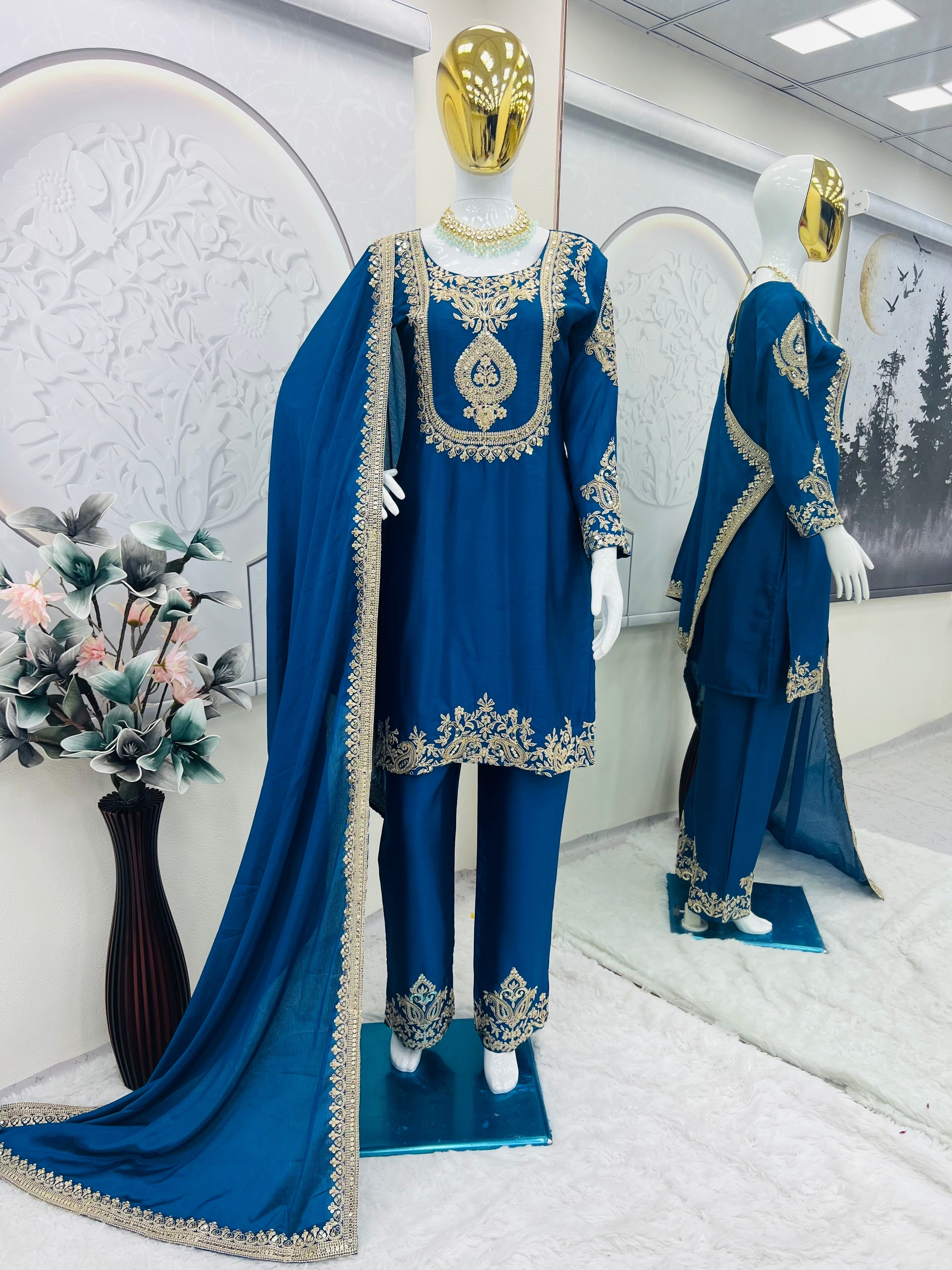 Party Wear Look Suit Set With Embroidery Codding & Sequins Work