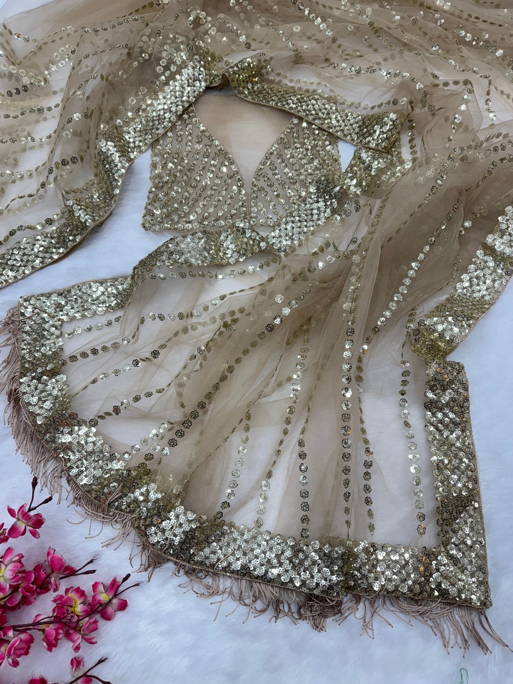 Designer Party Wear Saree With Sequence Embroidery Work