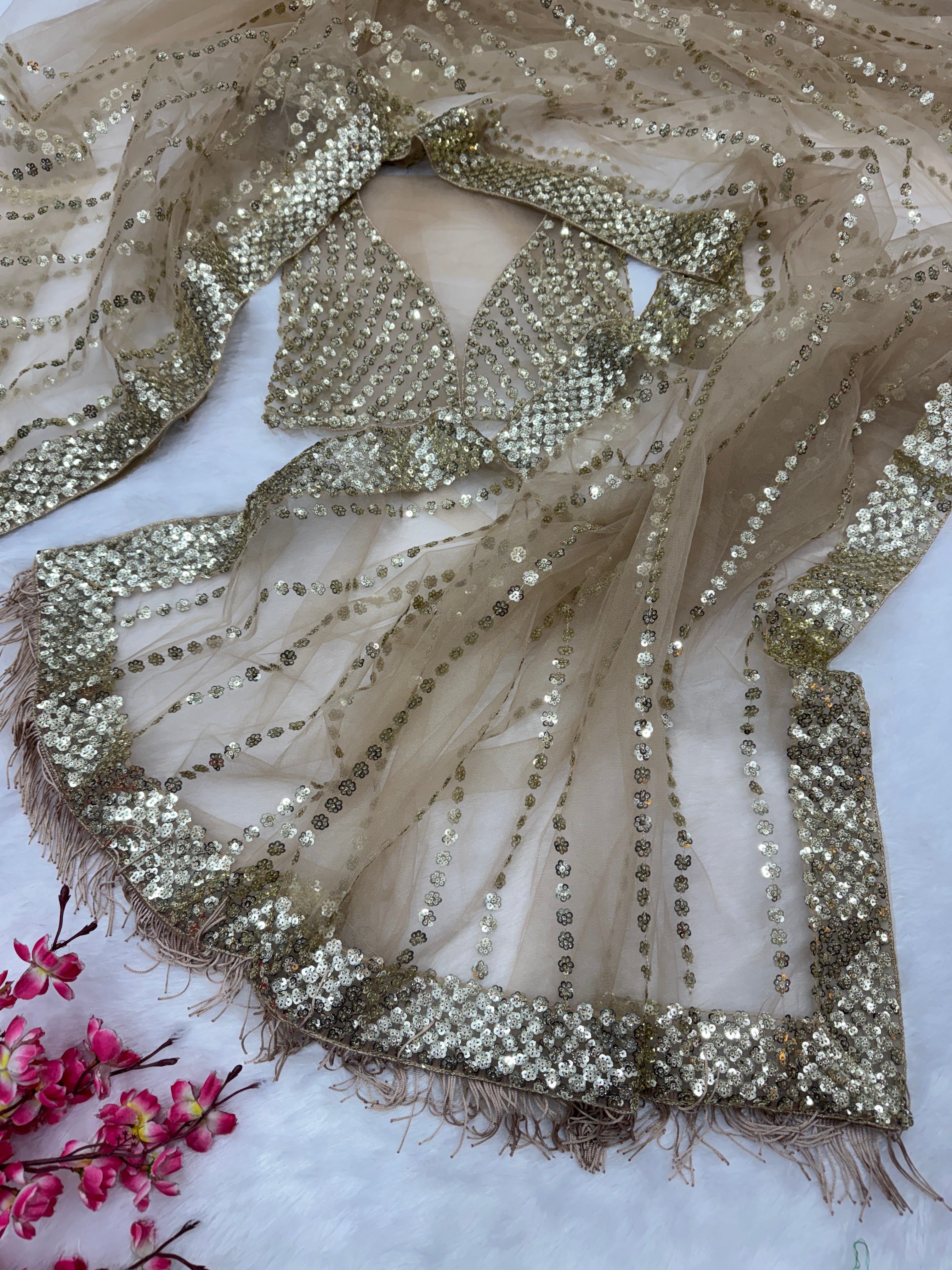 Designer Party Wear Saree With Sequence Embroidery Work