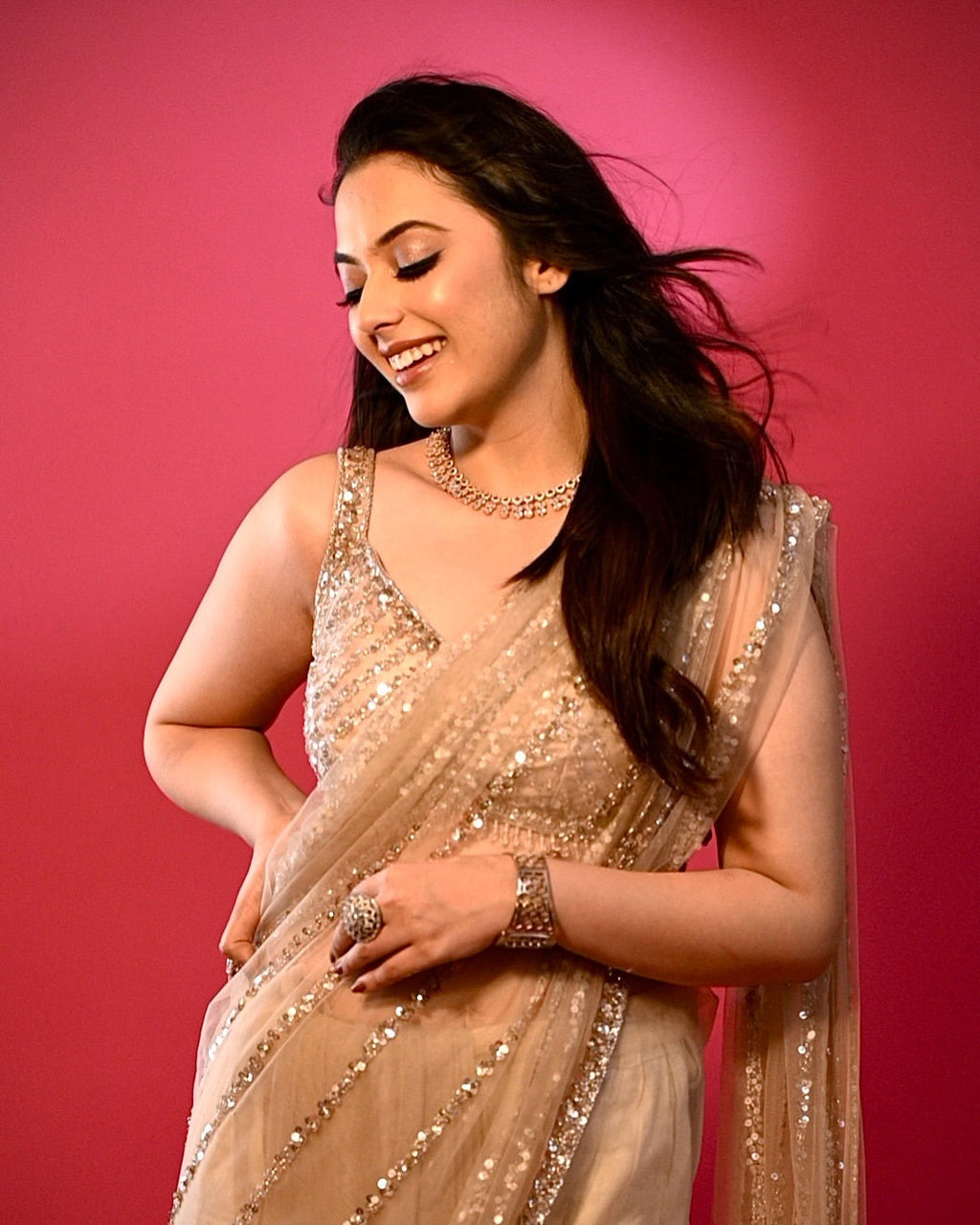 Designer Party Wear Saree With Sequence Embroidery Work