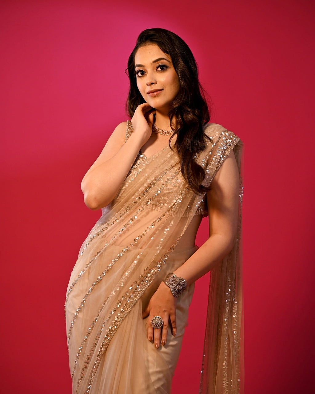 Designer Party Wear Saree With Sequence Embroidery Work