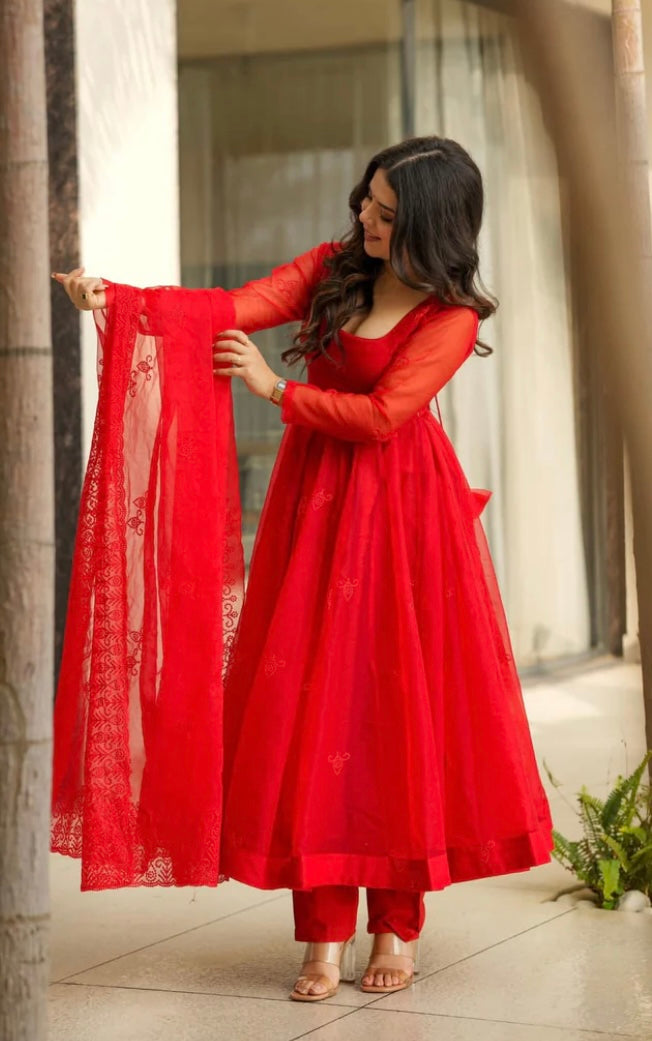 Beautiful Party Wear Anarkali Gown Pent And Dupatta