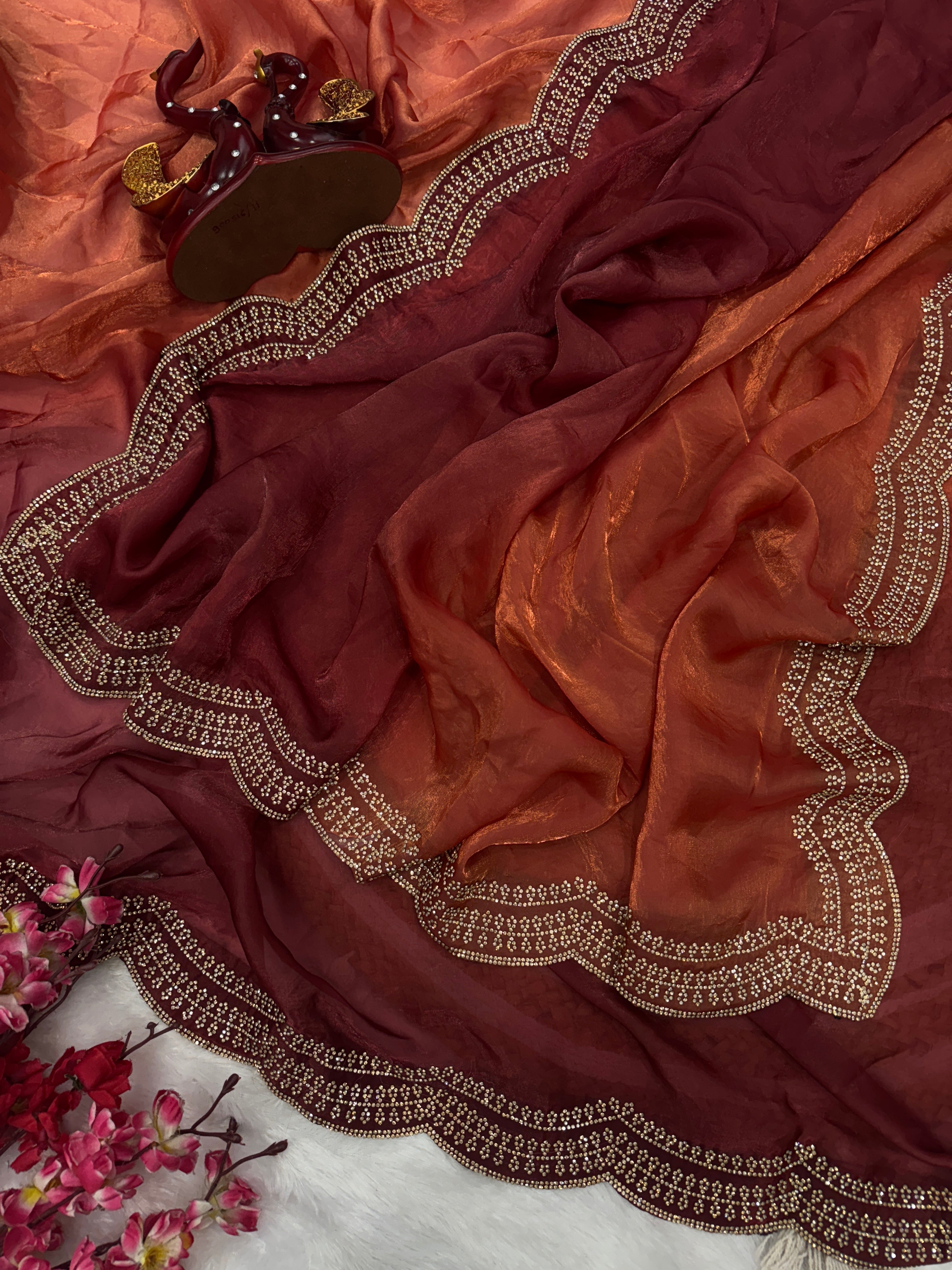 Party Wear Look Designer Saree With Diamond Jarkhan Work