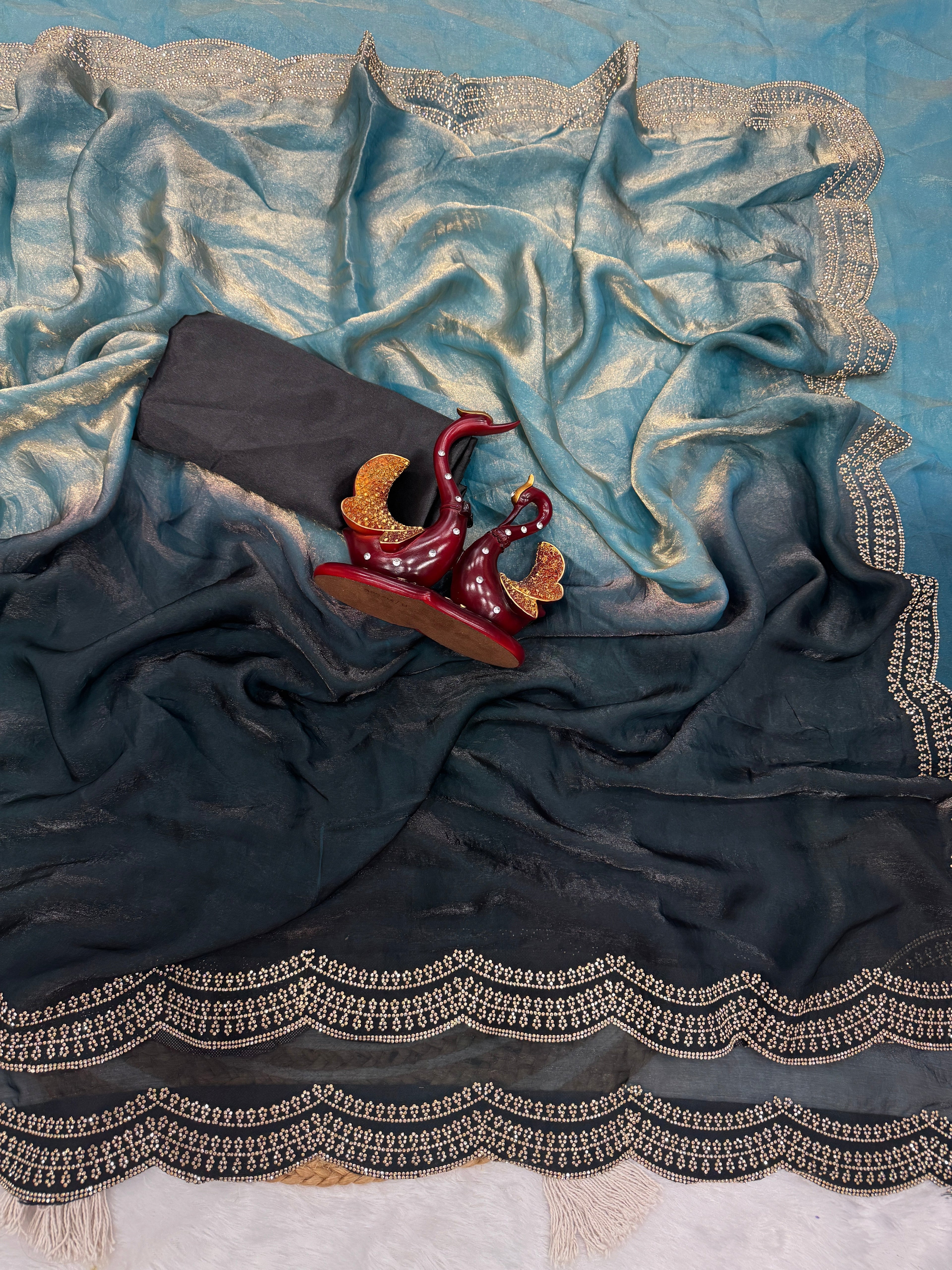 Party Wear Look Designer Saree With Diamond Jarkhan Work