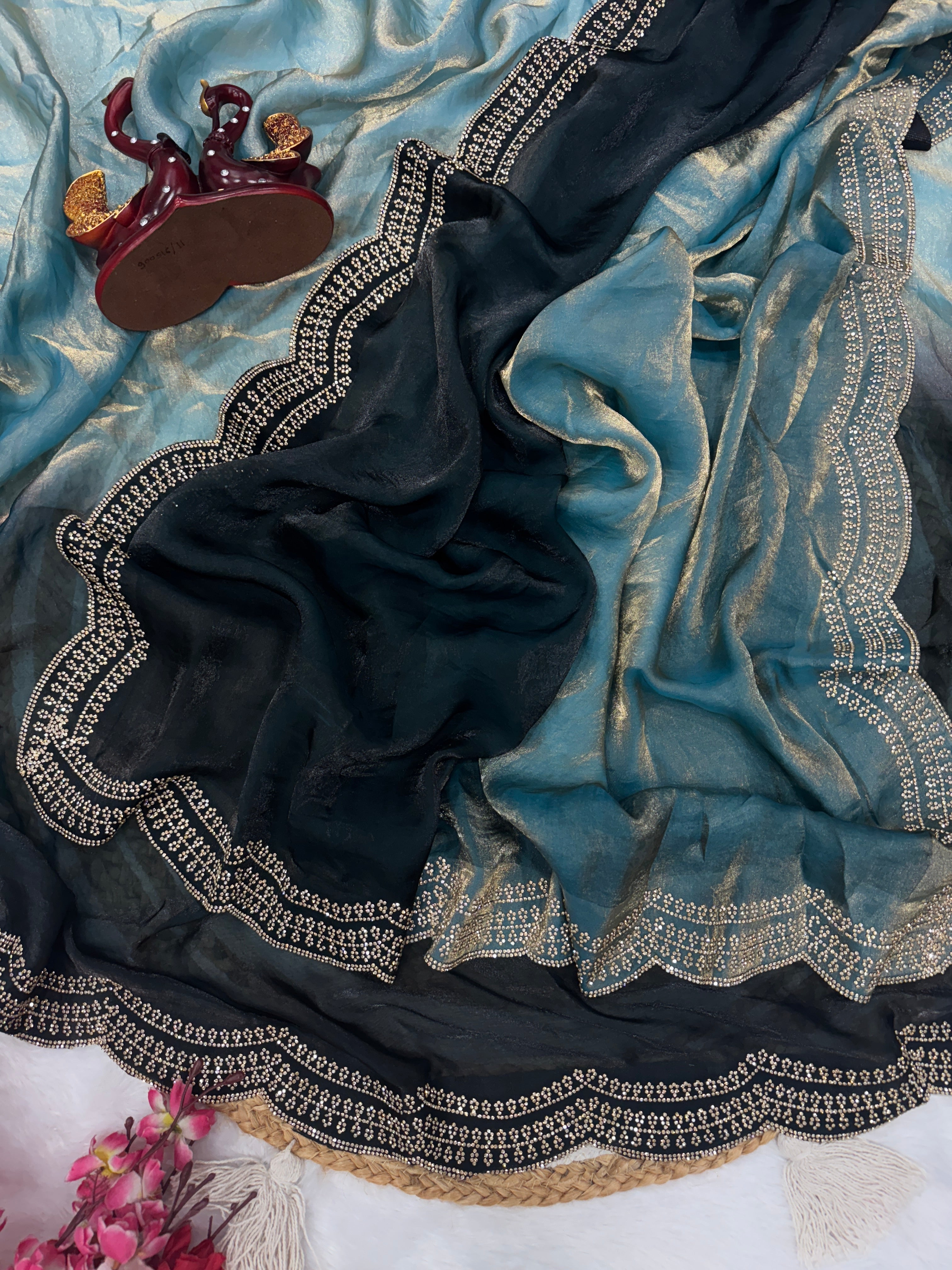 Party Wear Look Designer Saree With Diamond Jarkhan Work