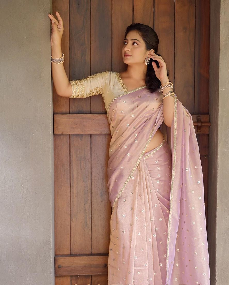 Designer Saree With Beautiful Sequins Embroidery Work