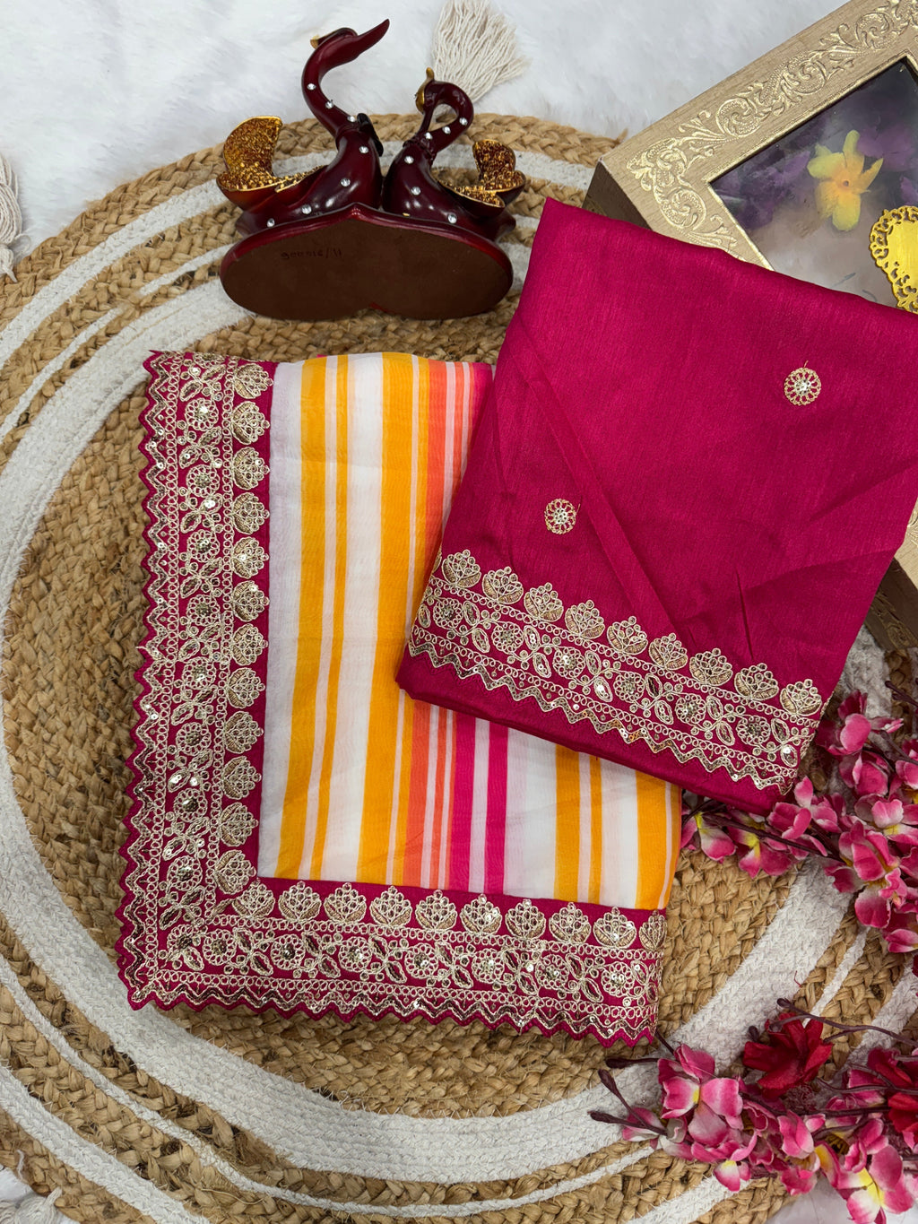 Party Wear Beautiful Saree With Embroidery Work Lace Border