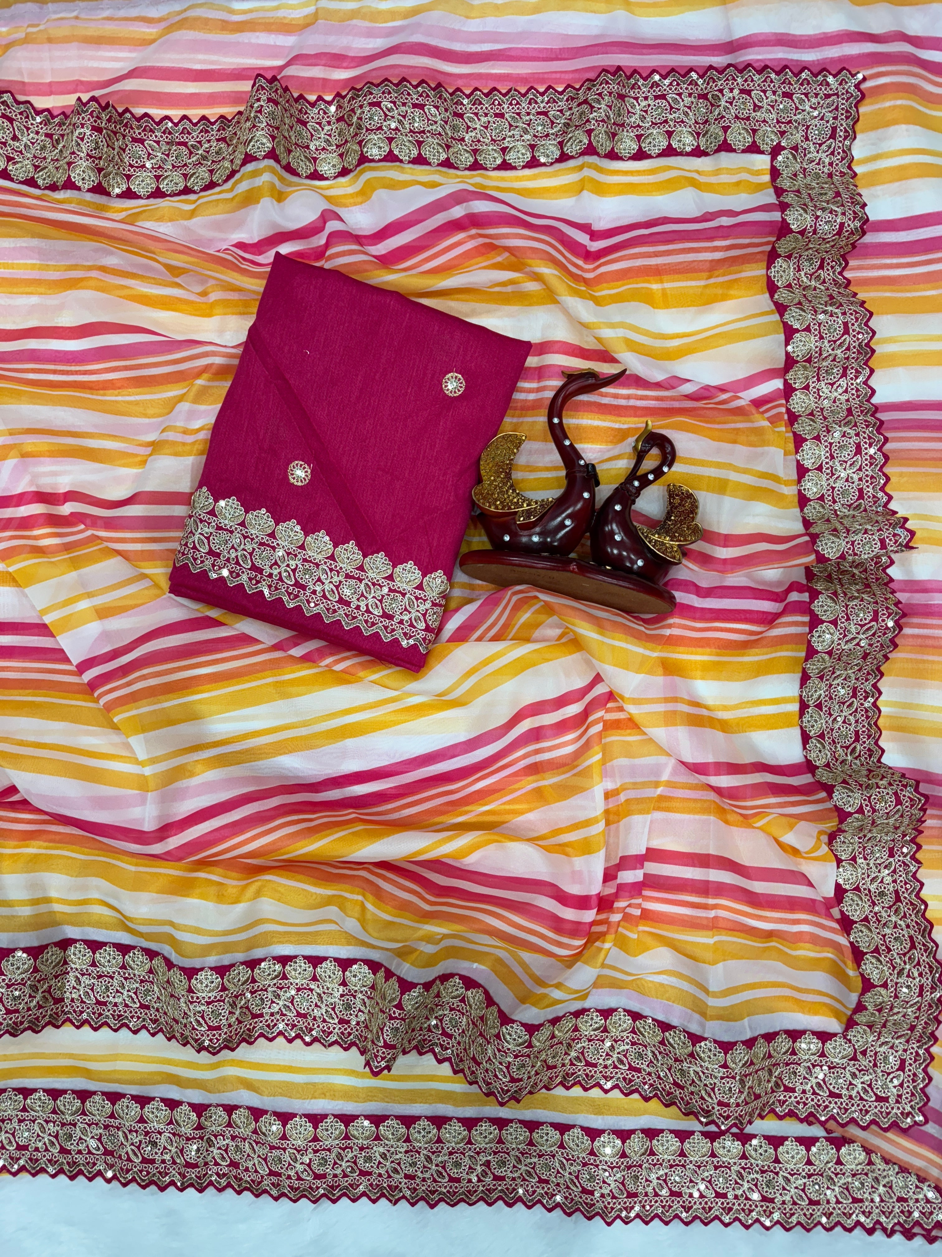 Party Wear Beautiful Saree With Embroidery Work Lace Border