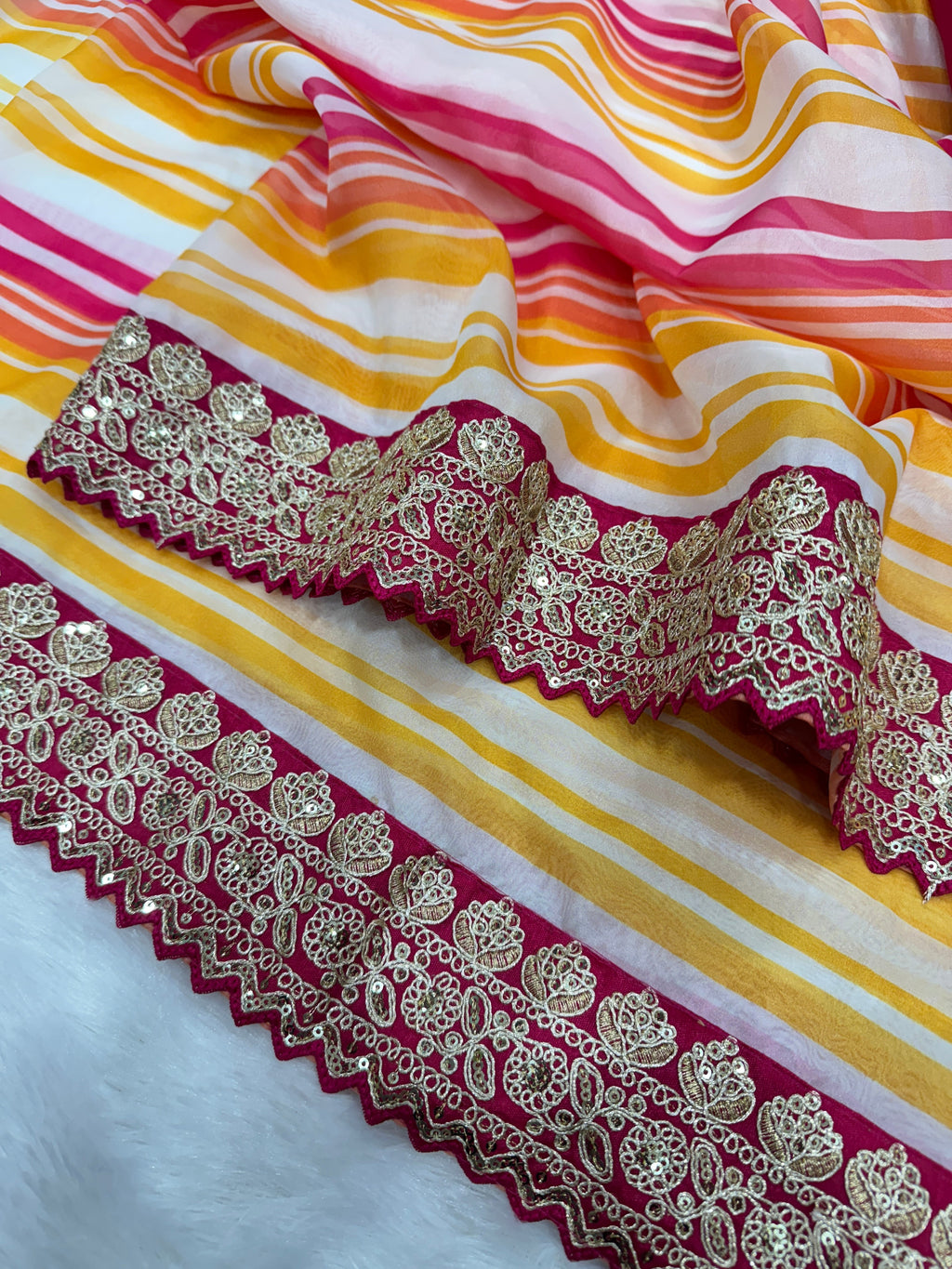 Party Wear Beautiful Saree With Embroidery Work Lace Border