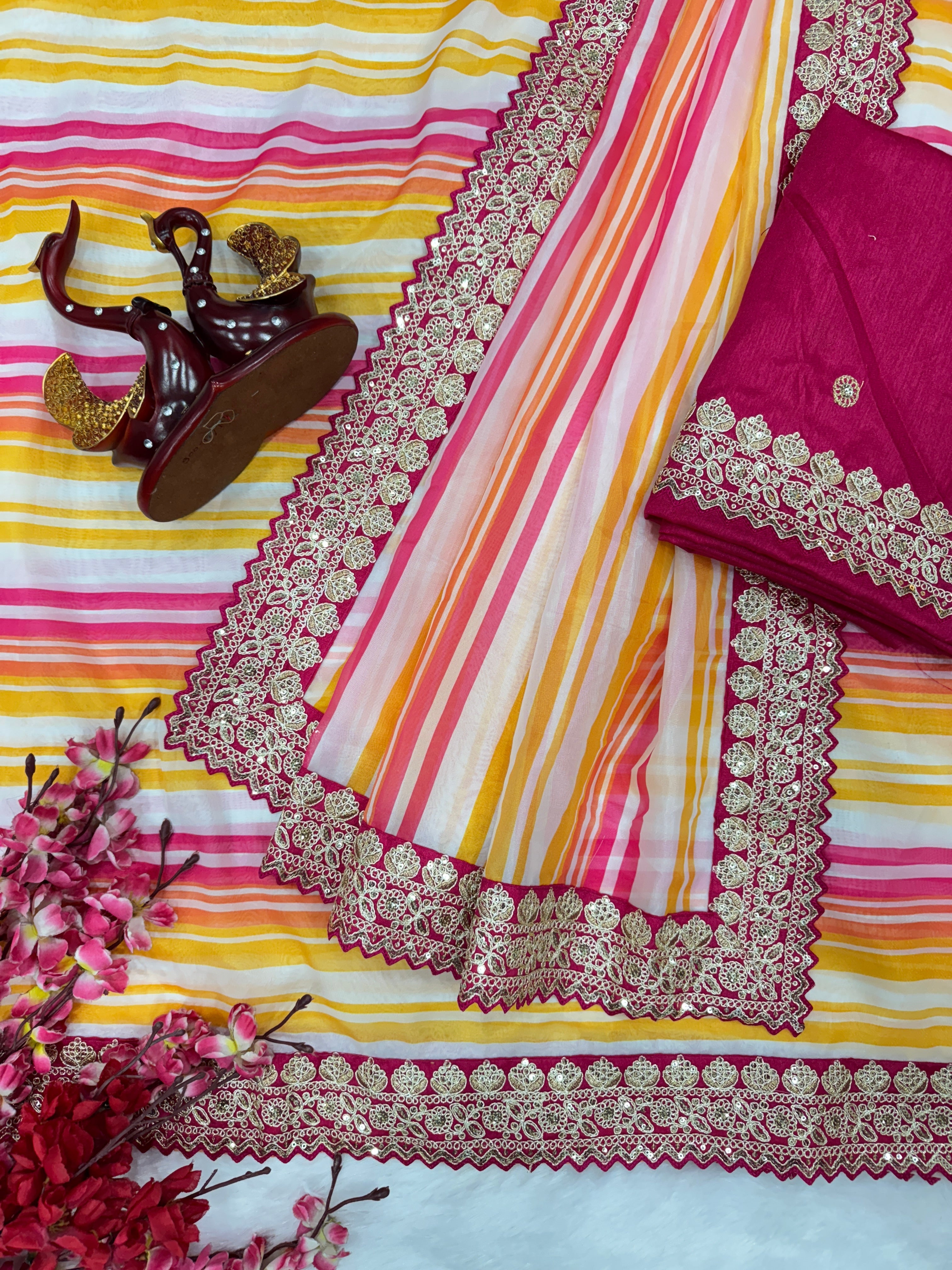 Party Wear Beautiful Saree With Embroidery Work Lace Border