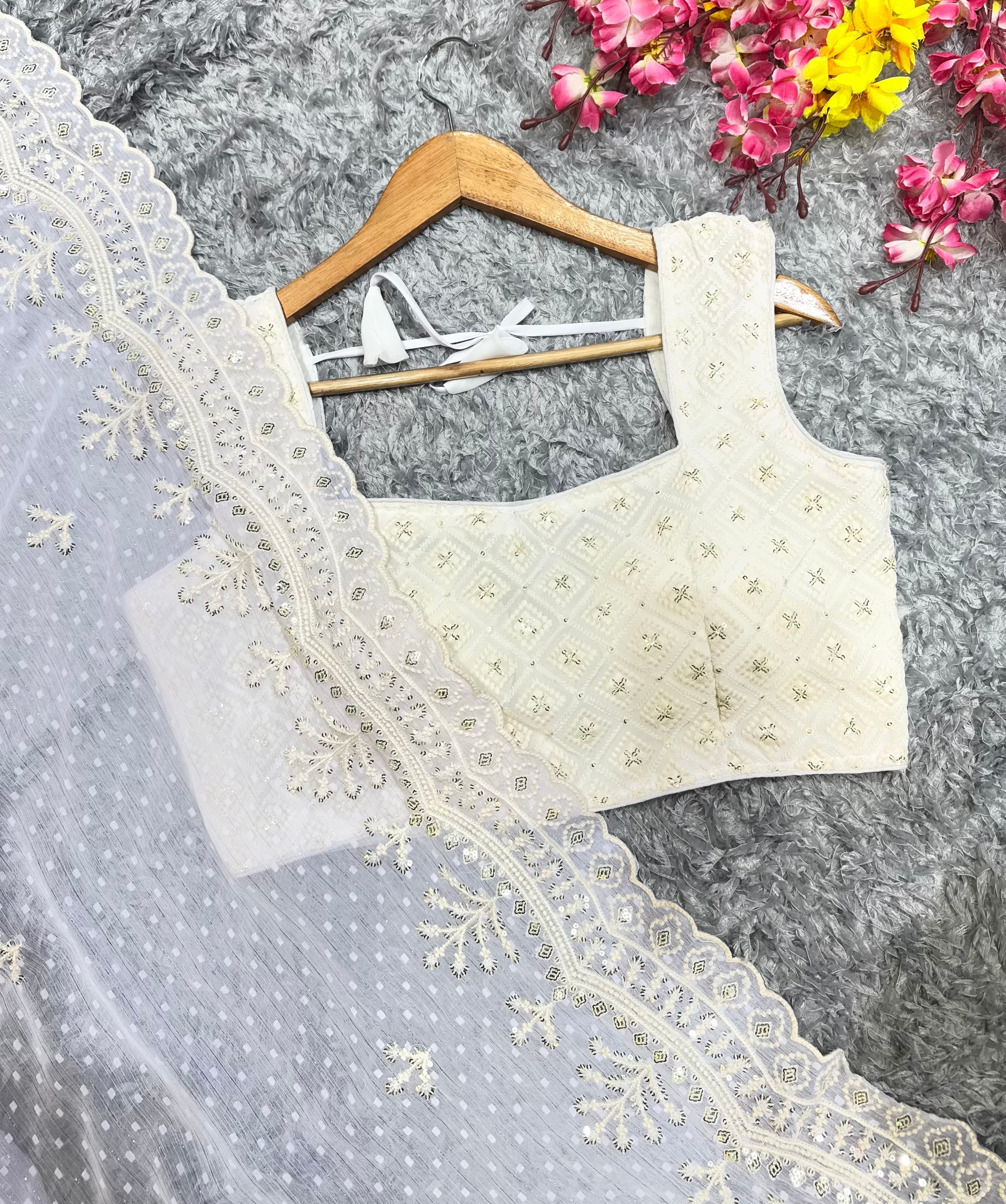 Designer Saree With Beautiful Sequins And Threads Embroidery