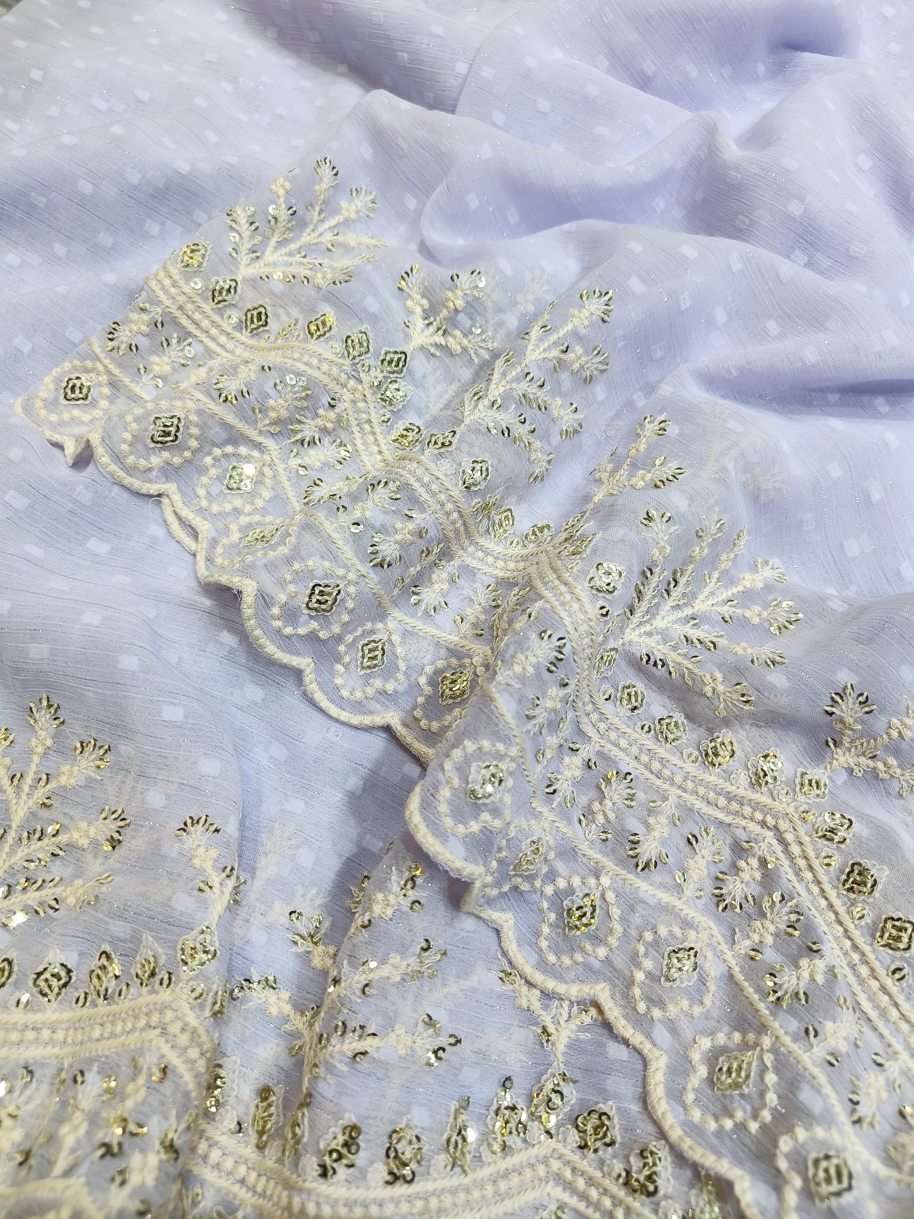 Designer Saree With Beautiful Sequins And Threads Embroidery