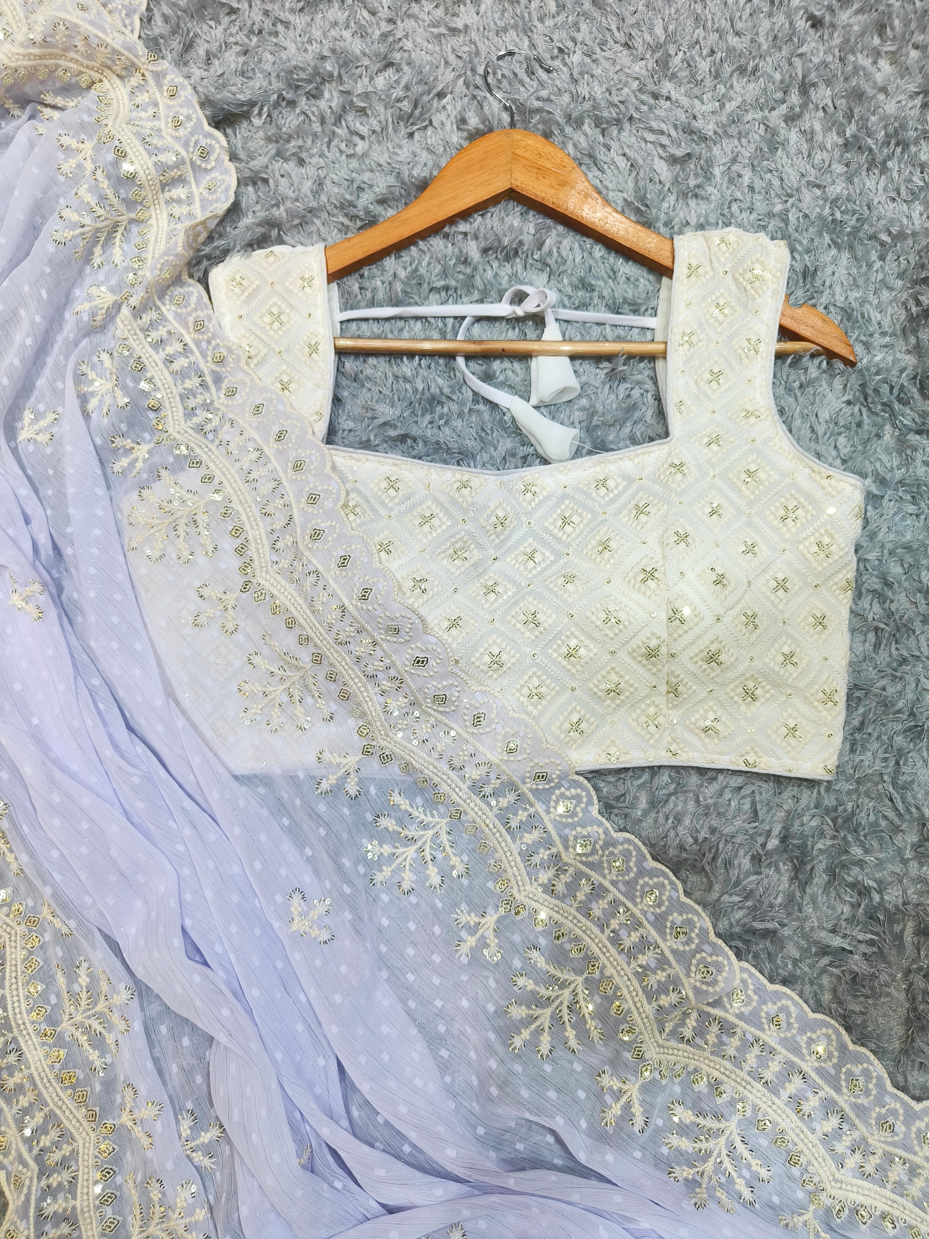 Designer Saree With Beautiful Sequins And Threads Embroidery