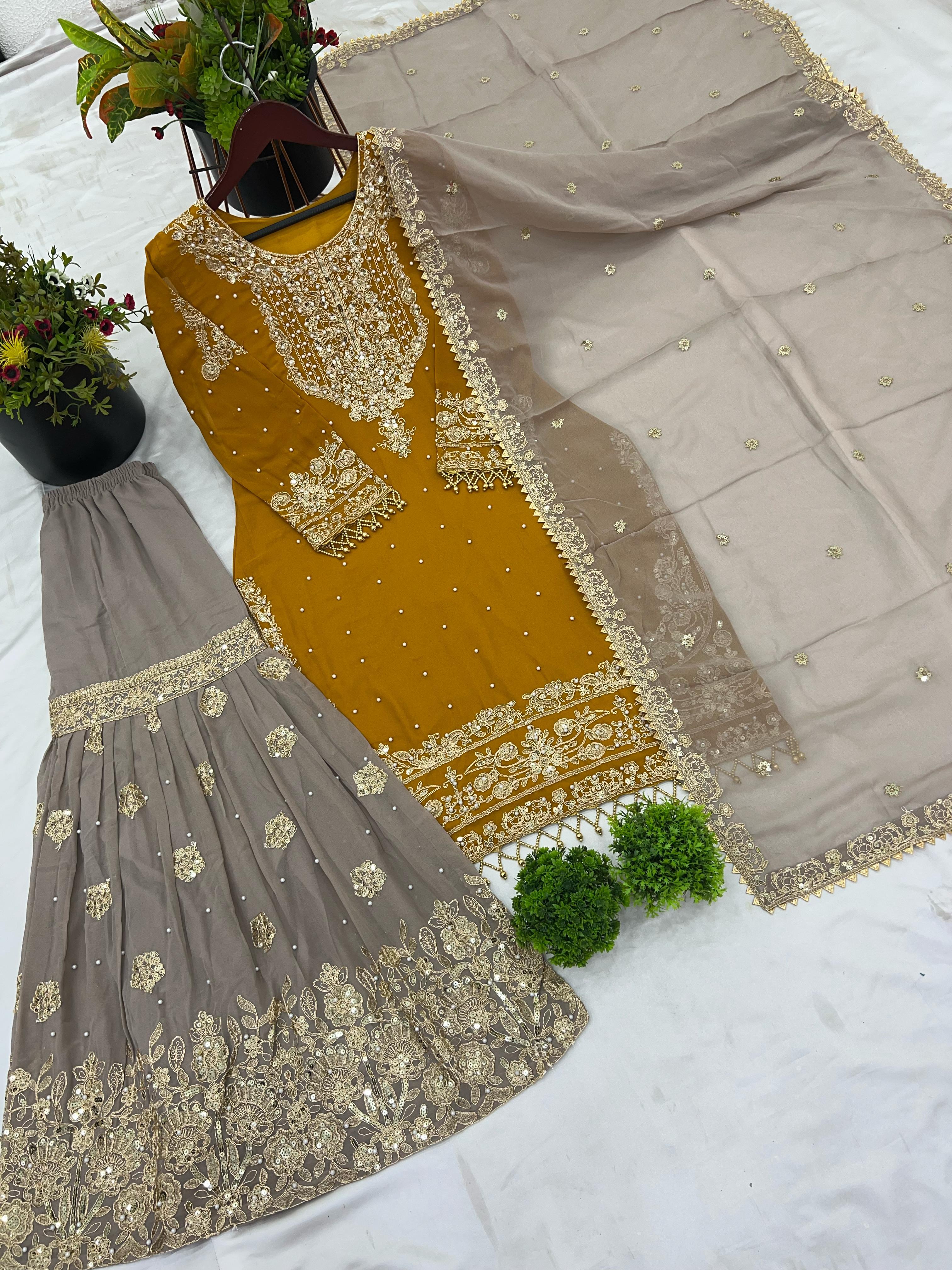Top-Bottom And Dupatta With Heavy Embroidery Coding Dori-Sequence Work