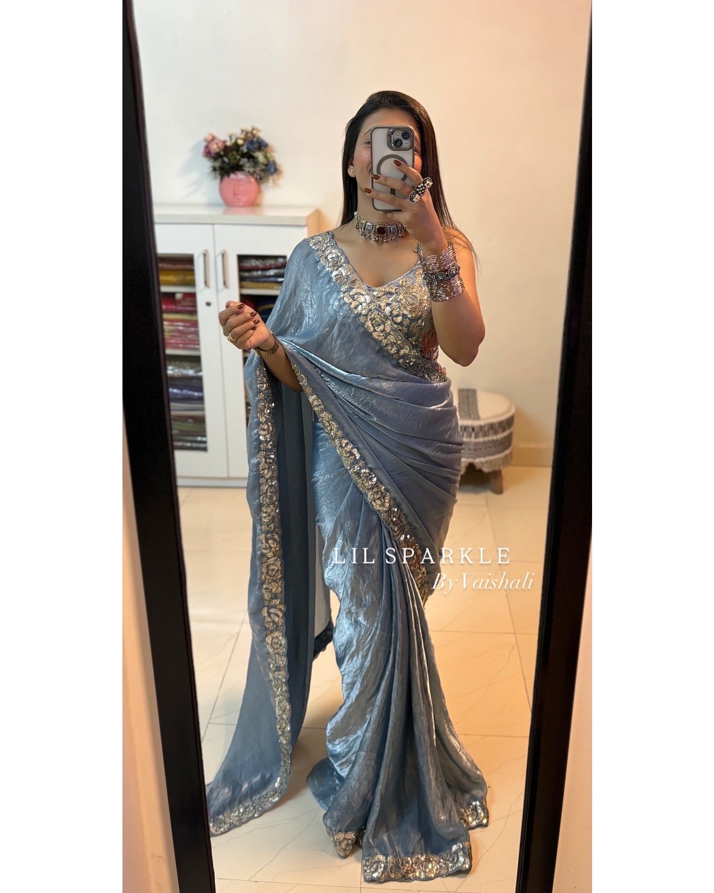 Party Wear Designer Saree With Cording And Sequins Embroidery Work Lace Border