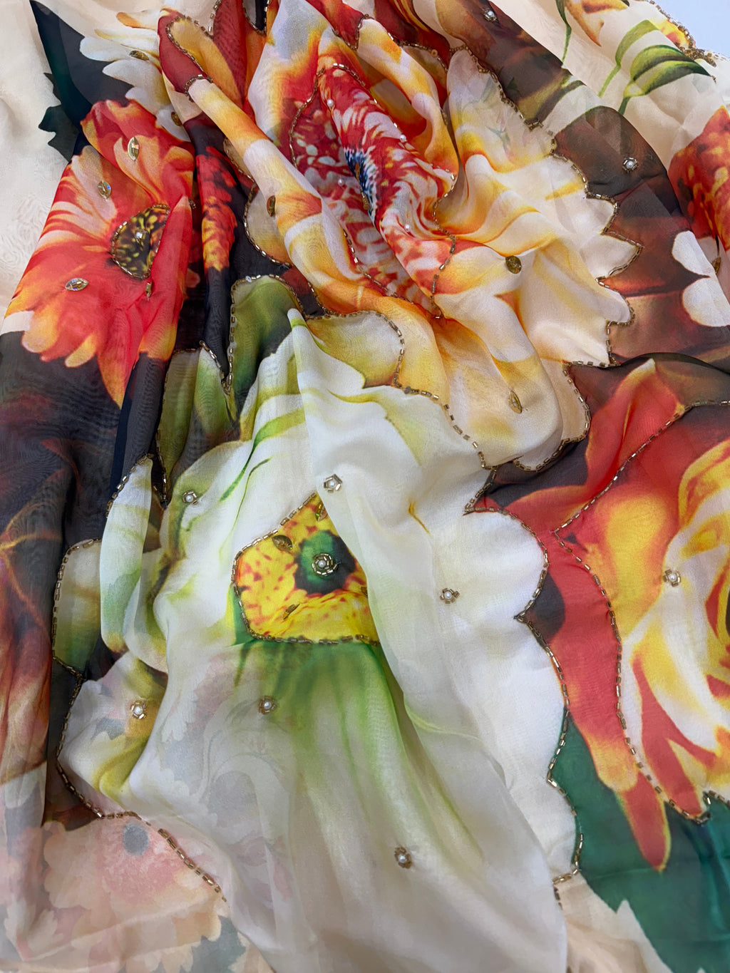 Designer Party Wear Look Floral Handwork Saree