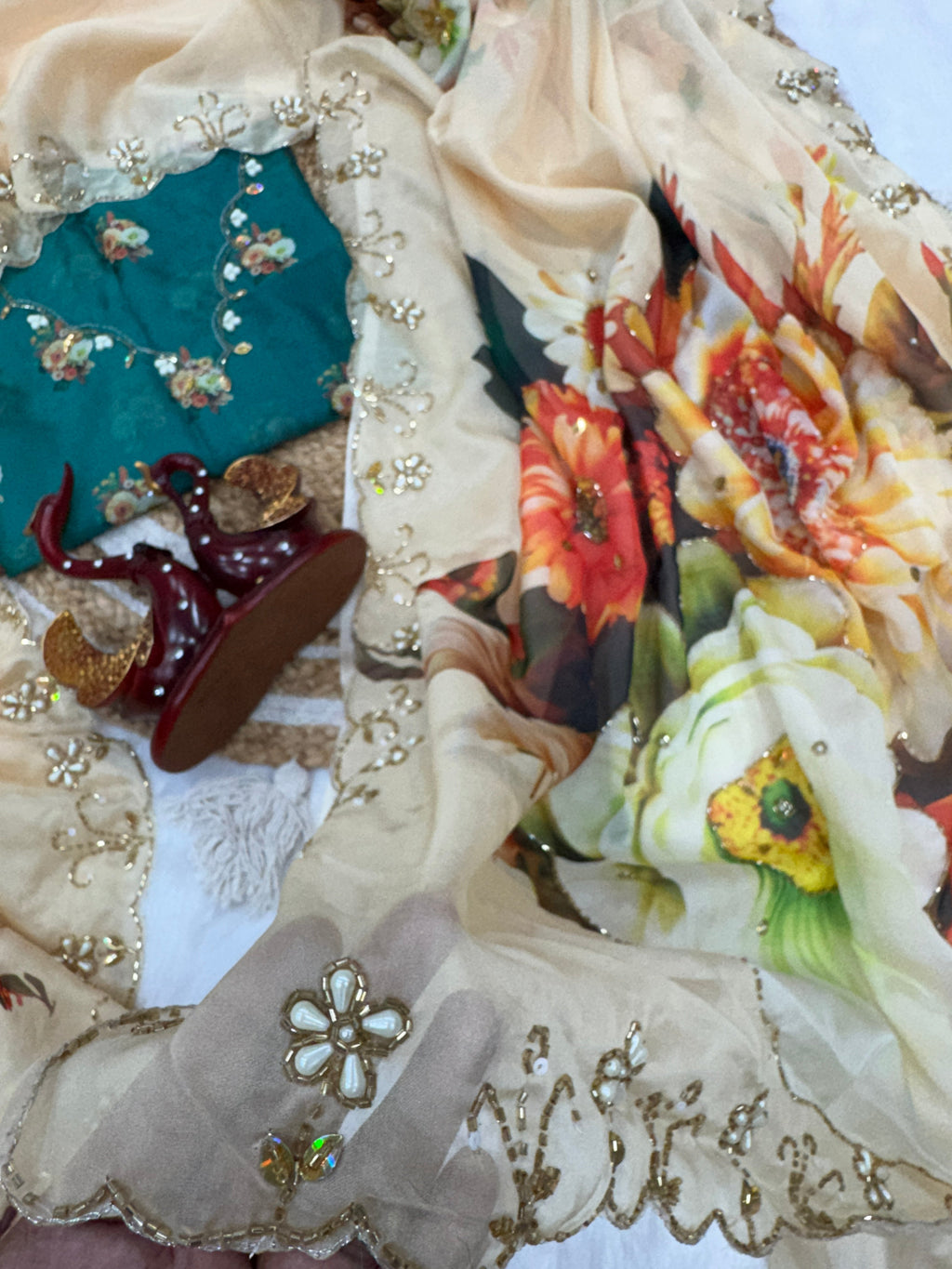 Designer Party Wear Look Floral Handwork Saree