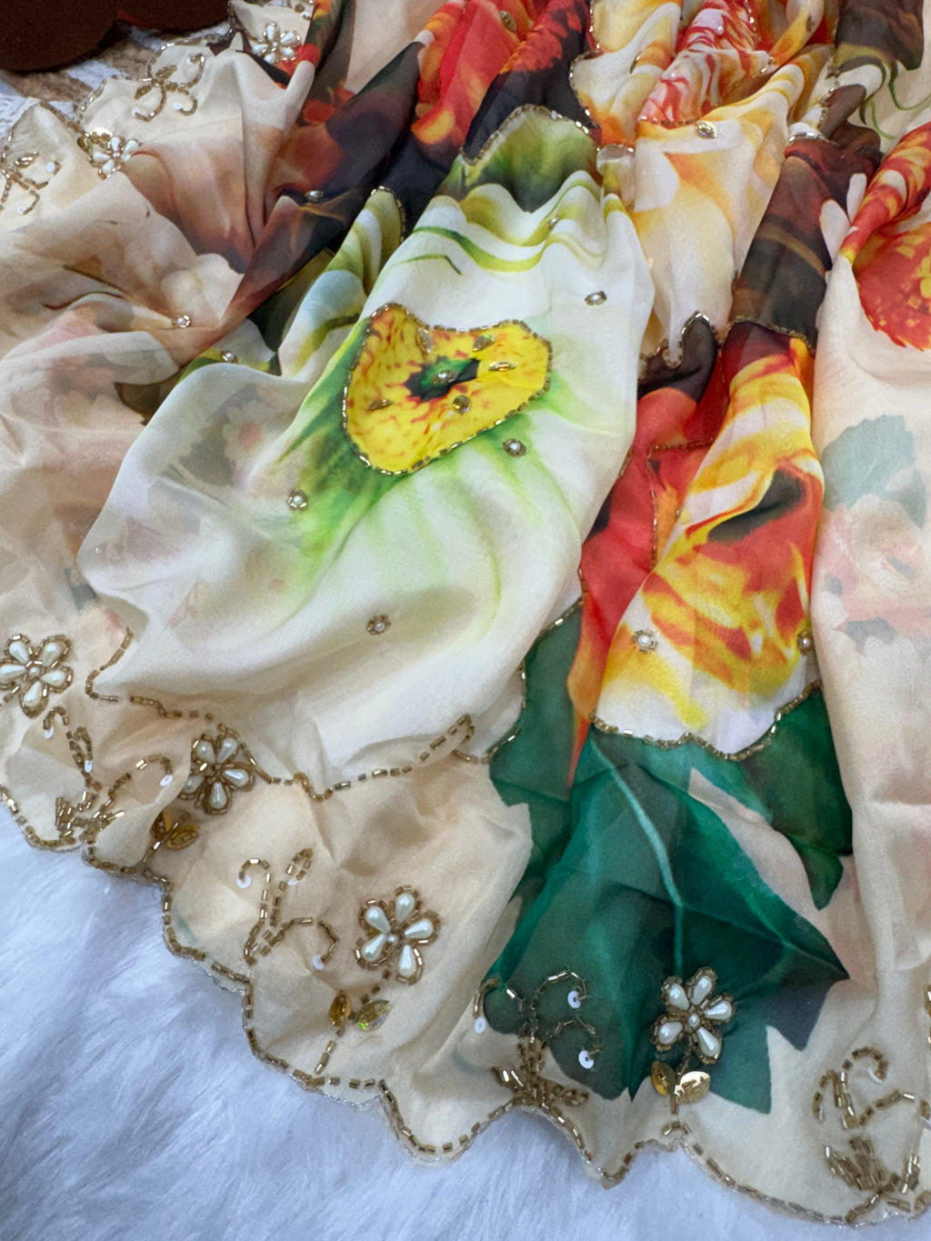 Designer Party Wear Look Floral Handwork Saree