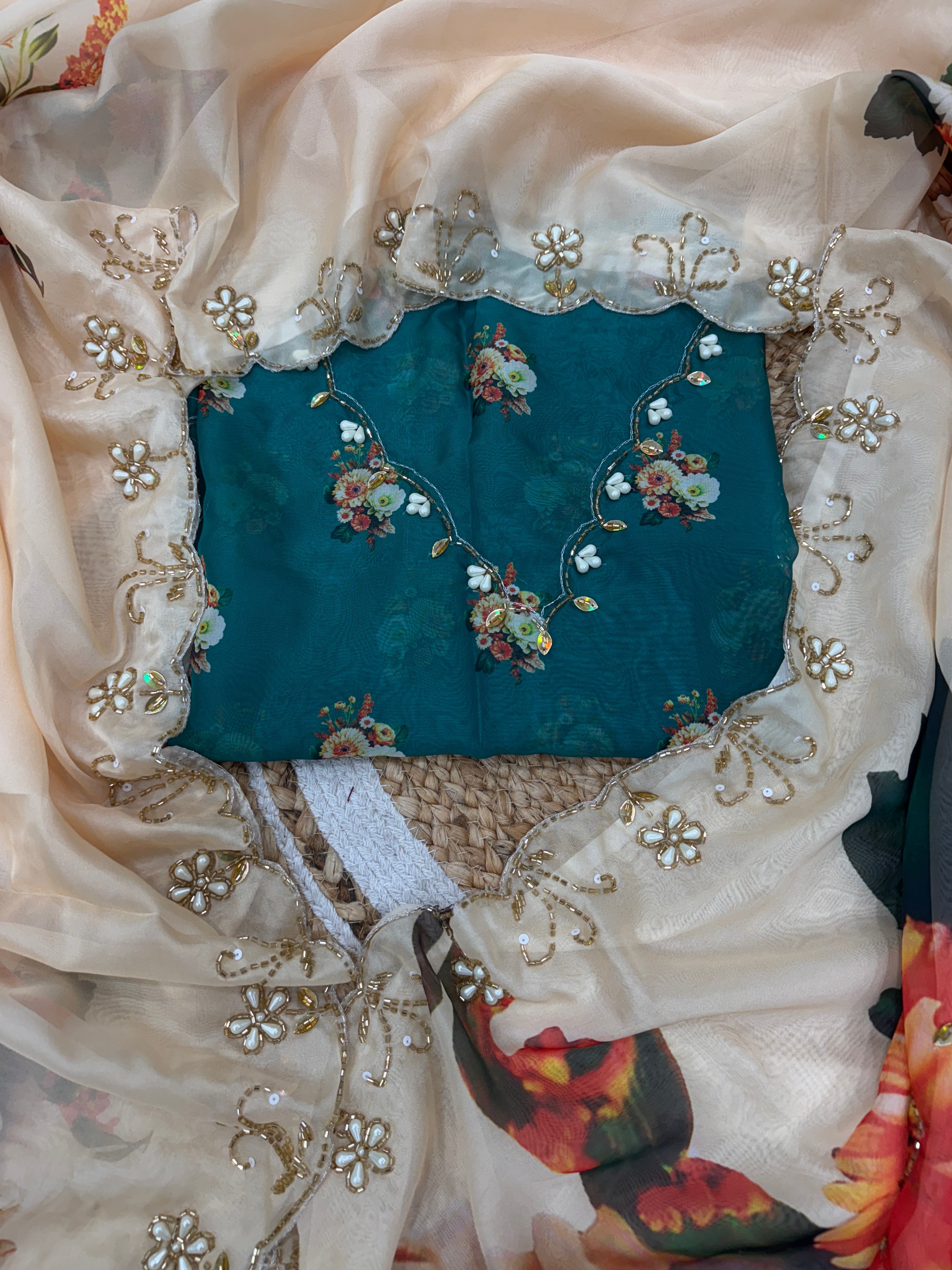 Designer Party Wear Look Floral Handwork Saree