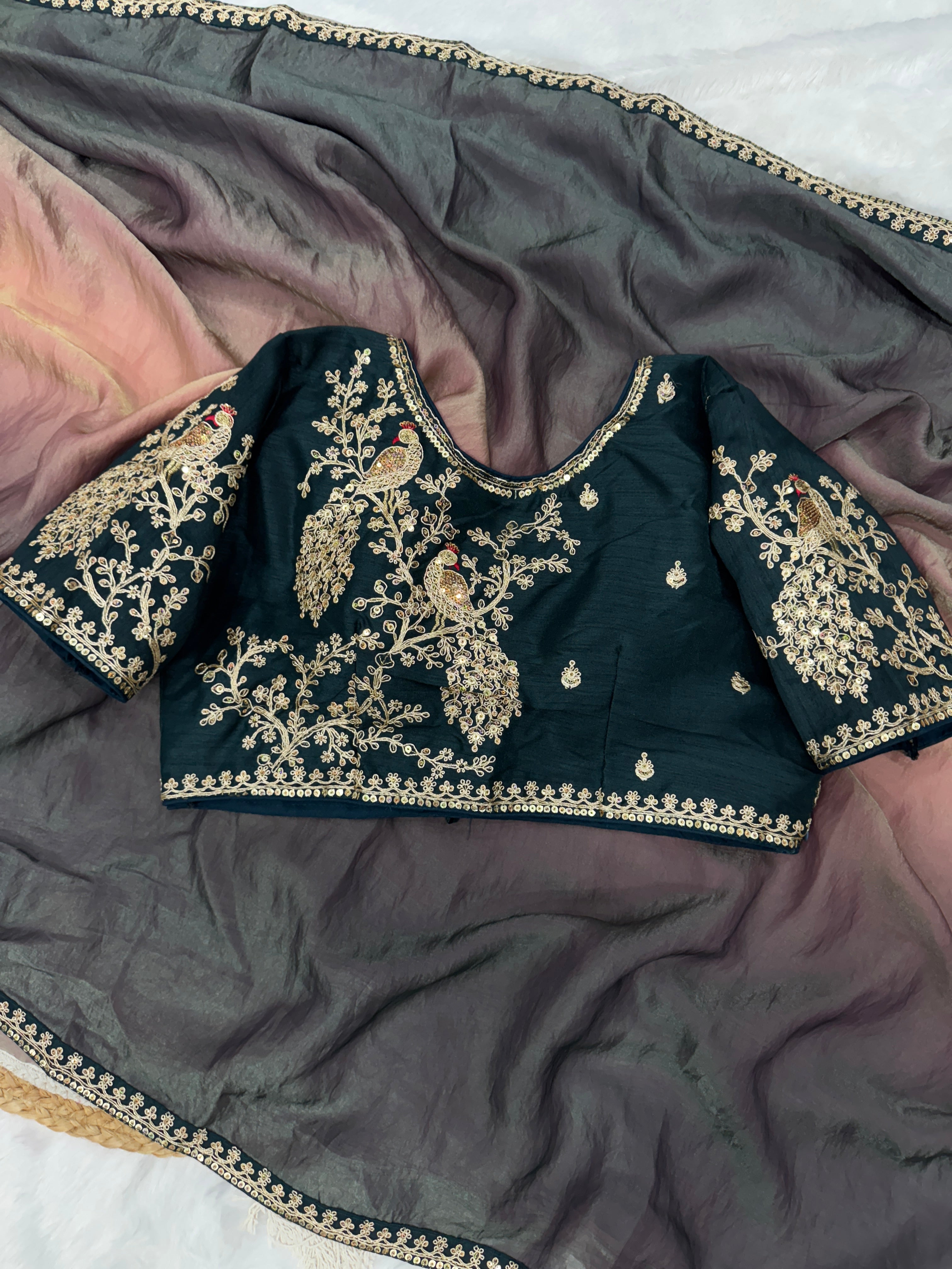 Fancy Saree With Sequence And Cording Embroidery Work