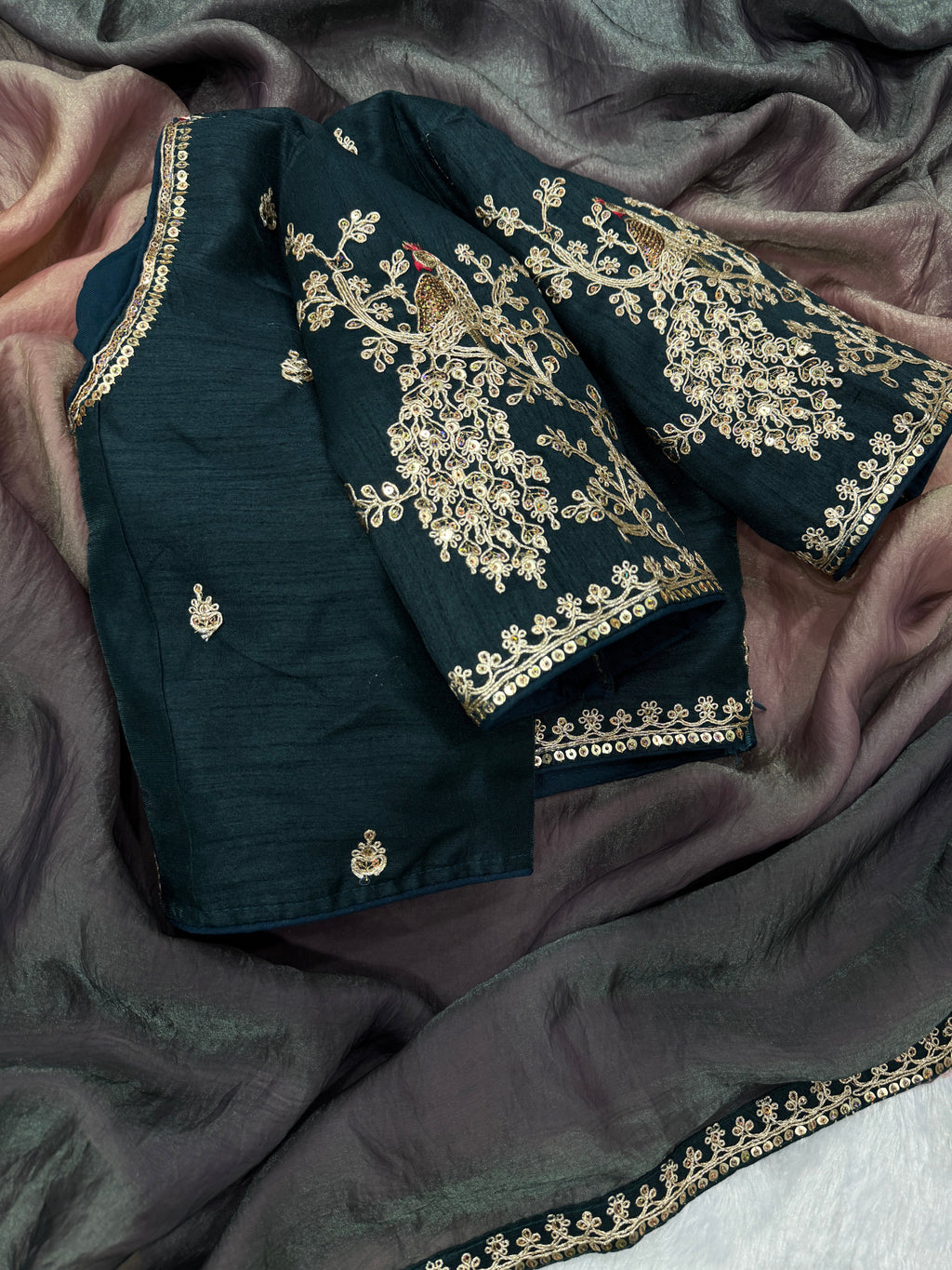 Fancy Saree With Sequence And Cording Embroidery Work