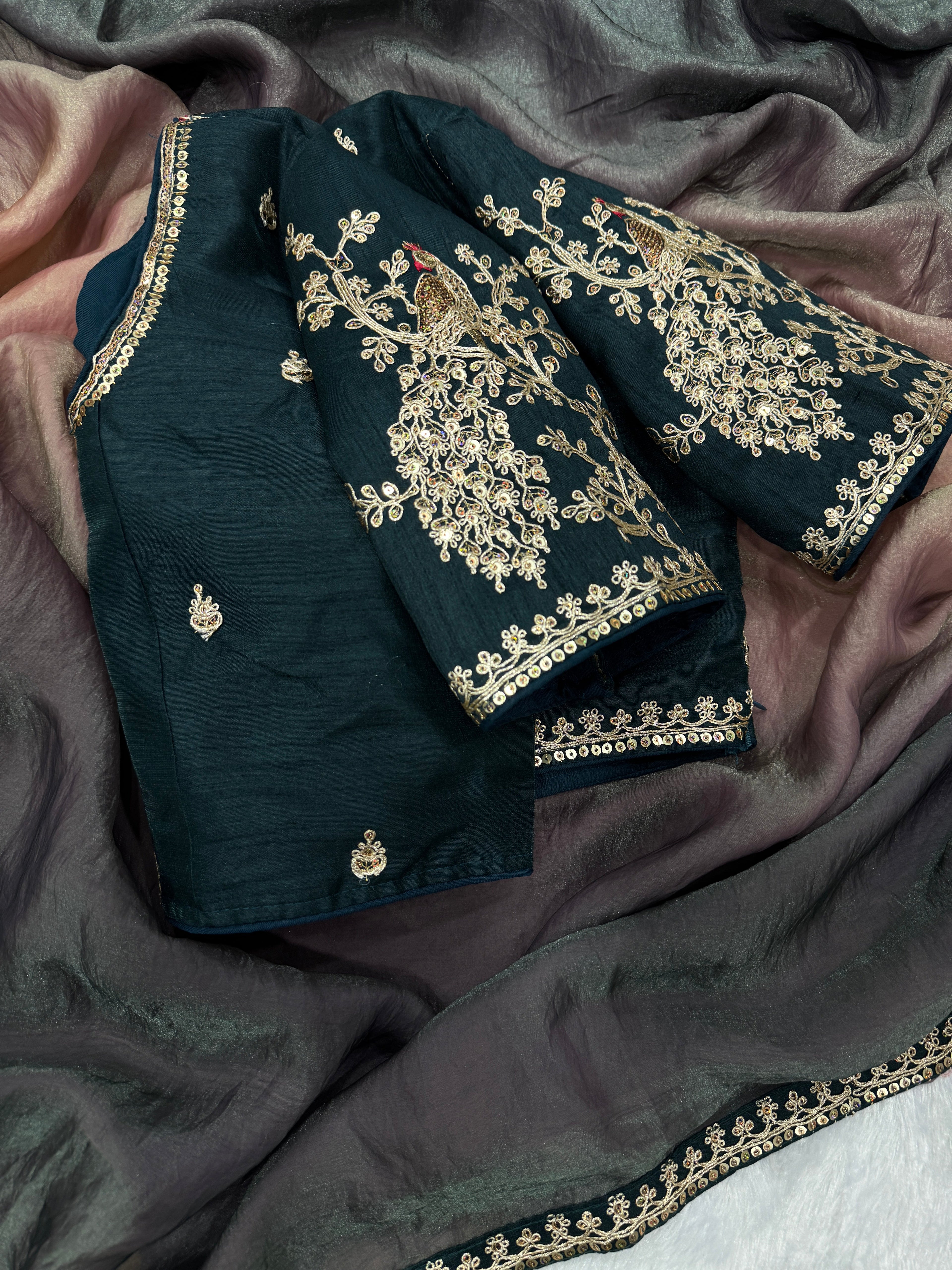 Fancy Saree With Sequence And Cording Embroidery Work